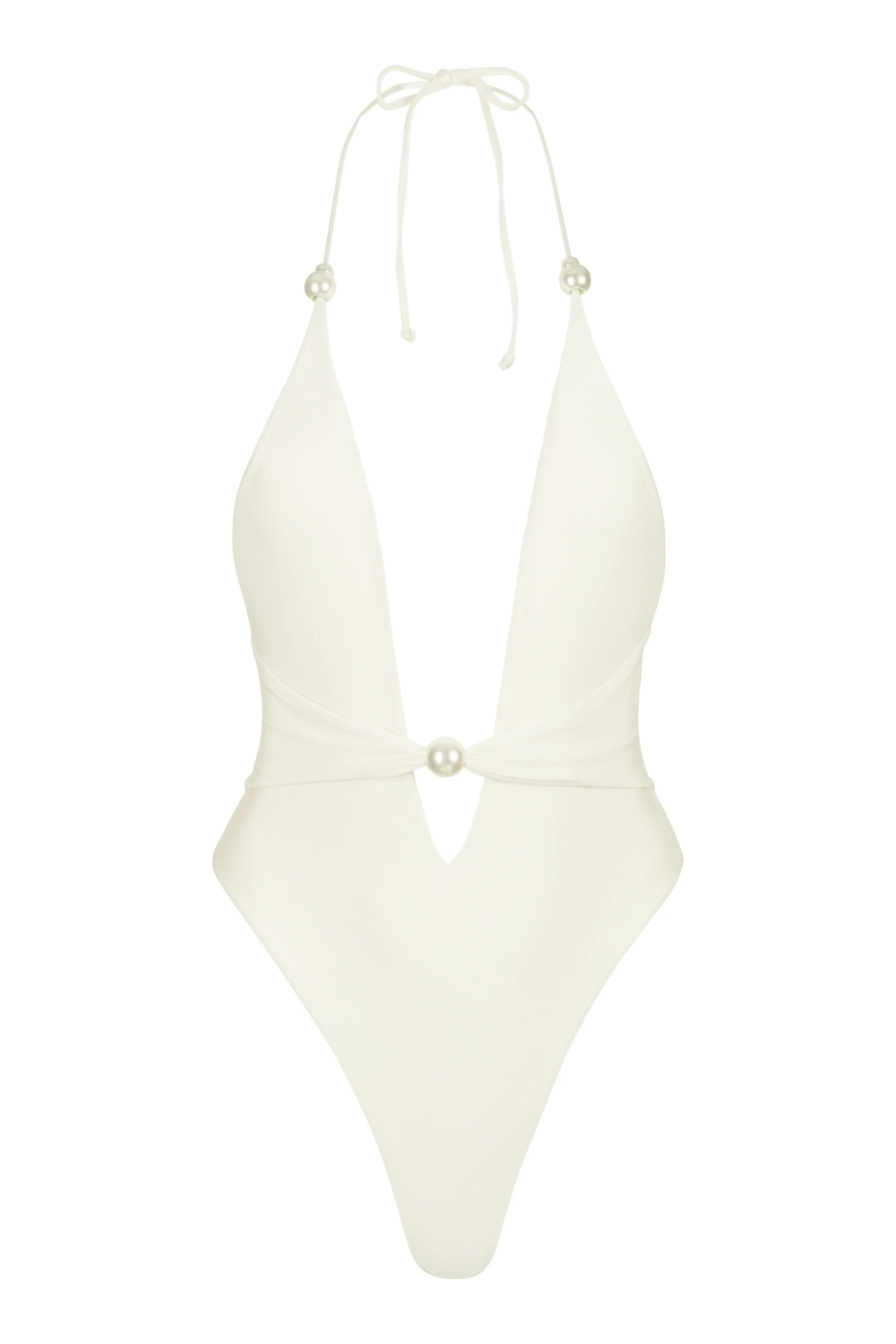 Novira Pearl Plunge One Piece Swimsuit In Cream