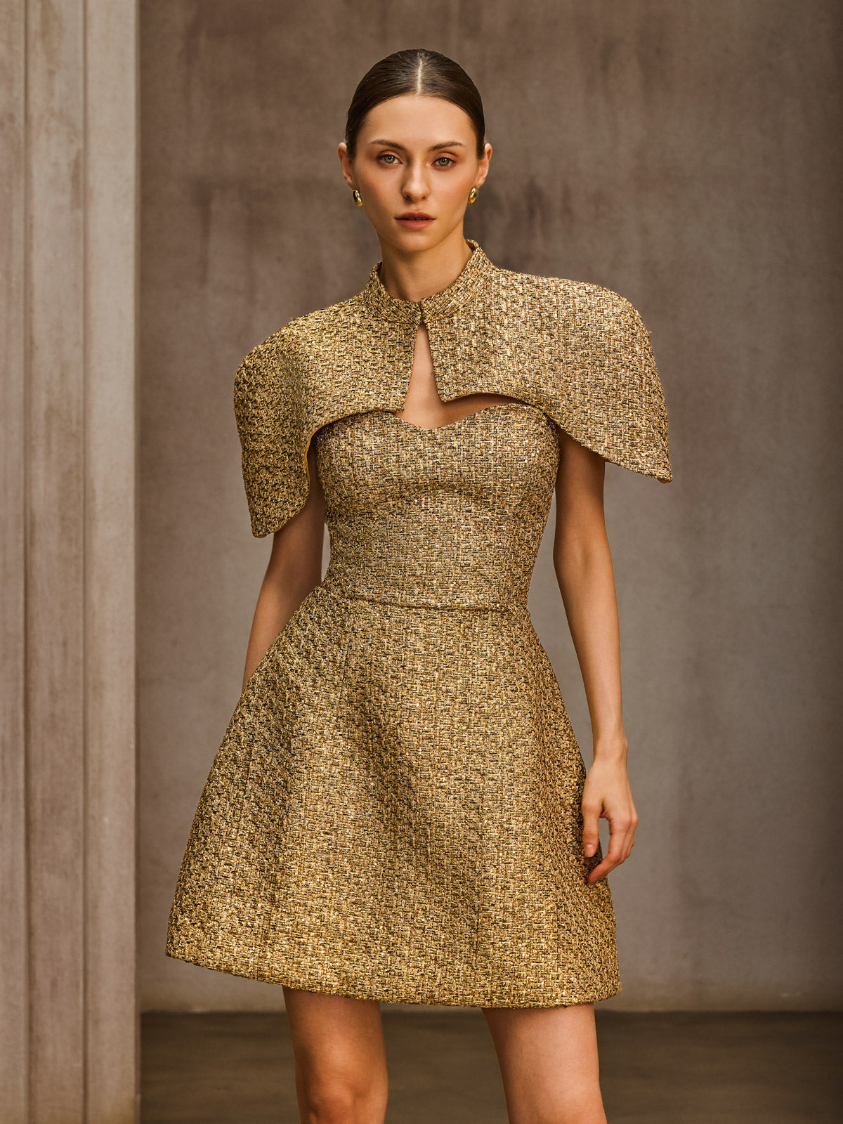 Omnirae Cape Lace Up Mini Dress