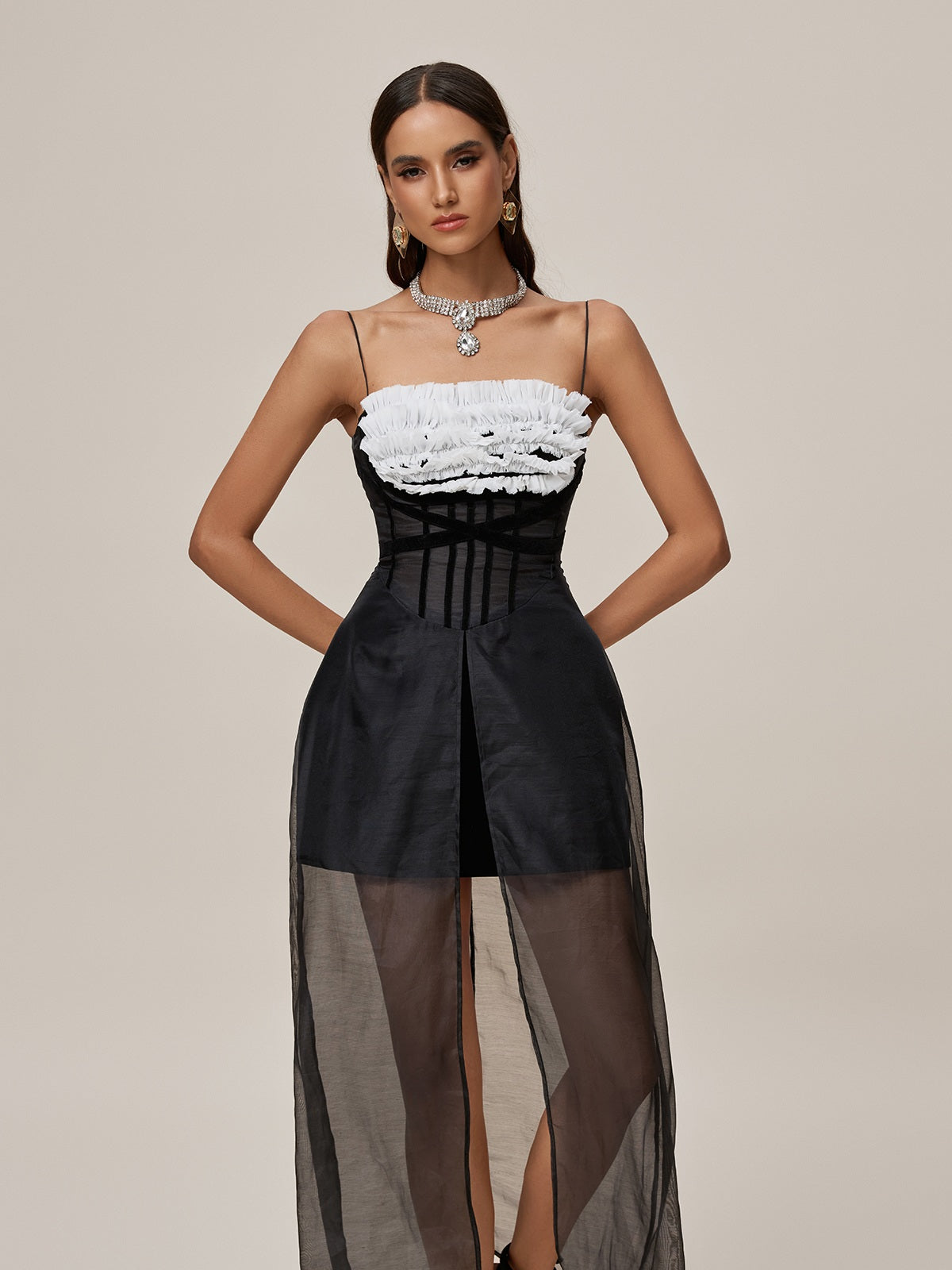 Onofre Spaghetti Mesh Split Maxi Dress