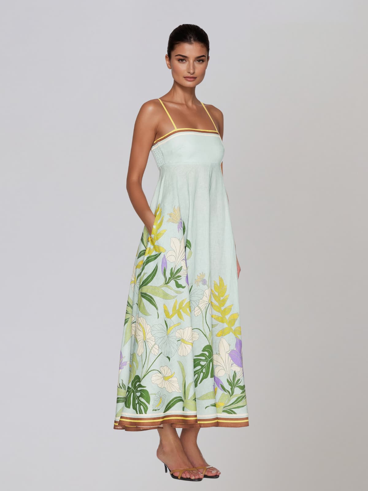 Orlaveric Spaghetti Floral Midi Dress