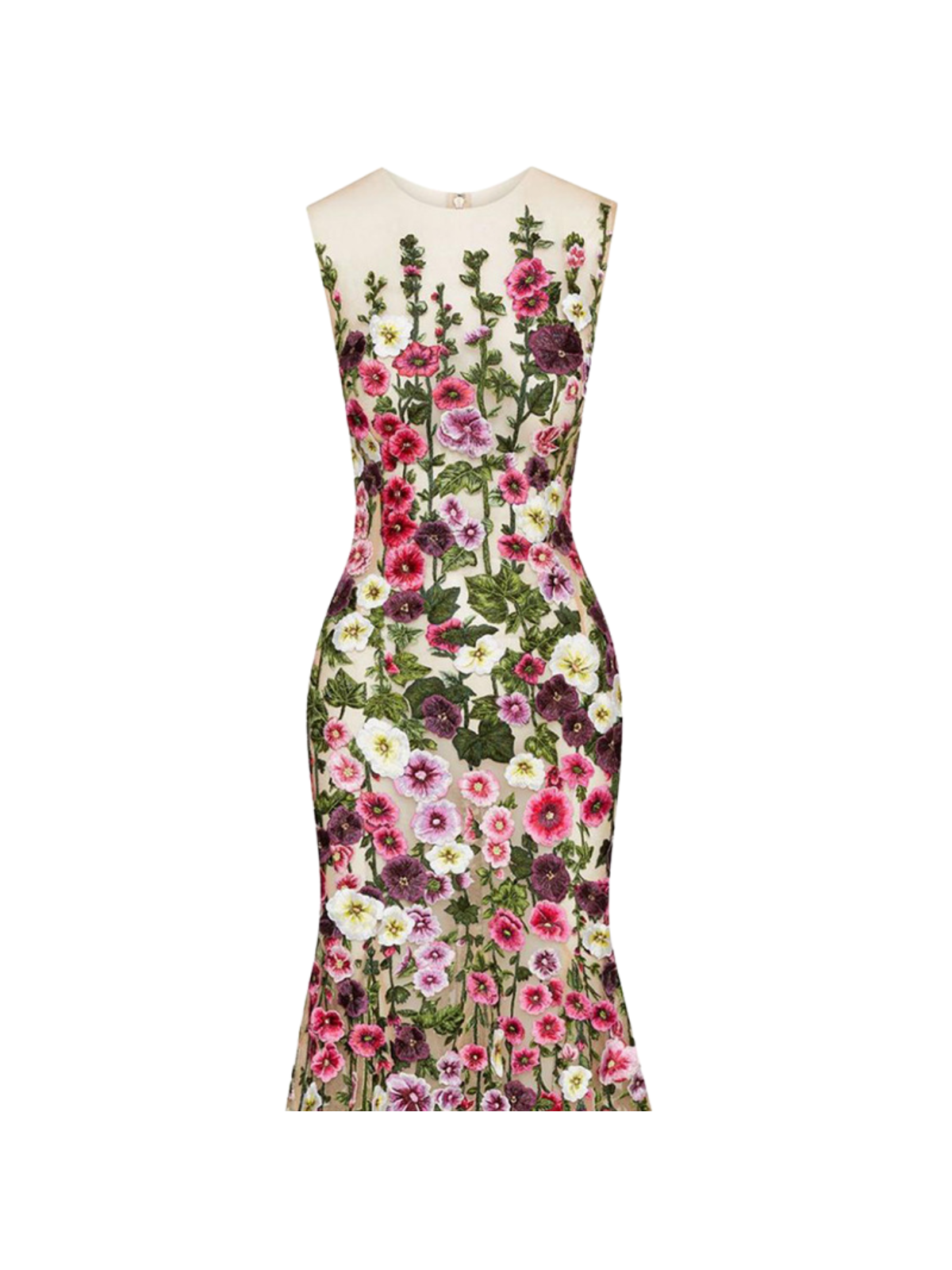 Orlithen Sleeveless Embroidered Flower Midi Dress
