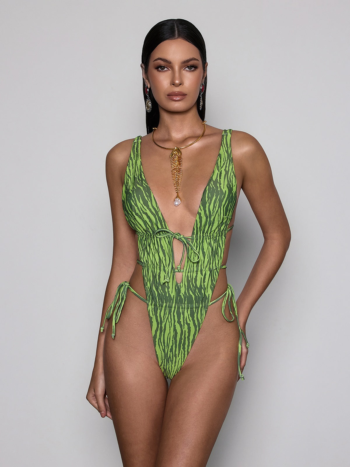 Orvynex Plunge Neck Watermelon Bodysuit