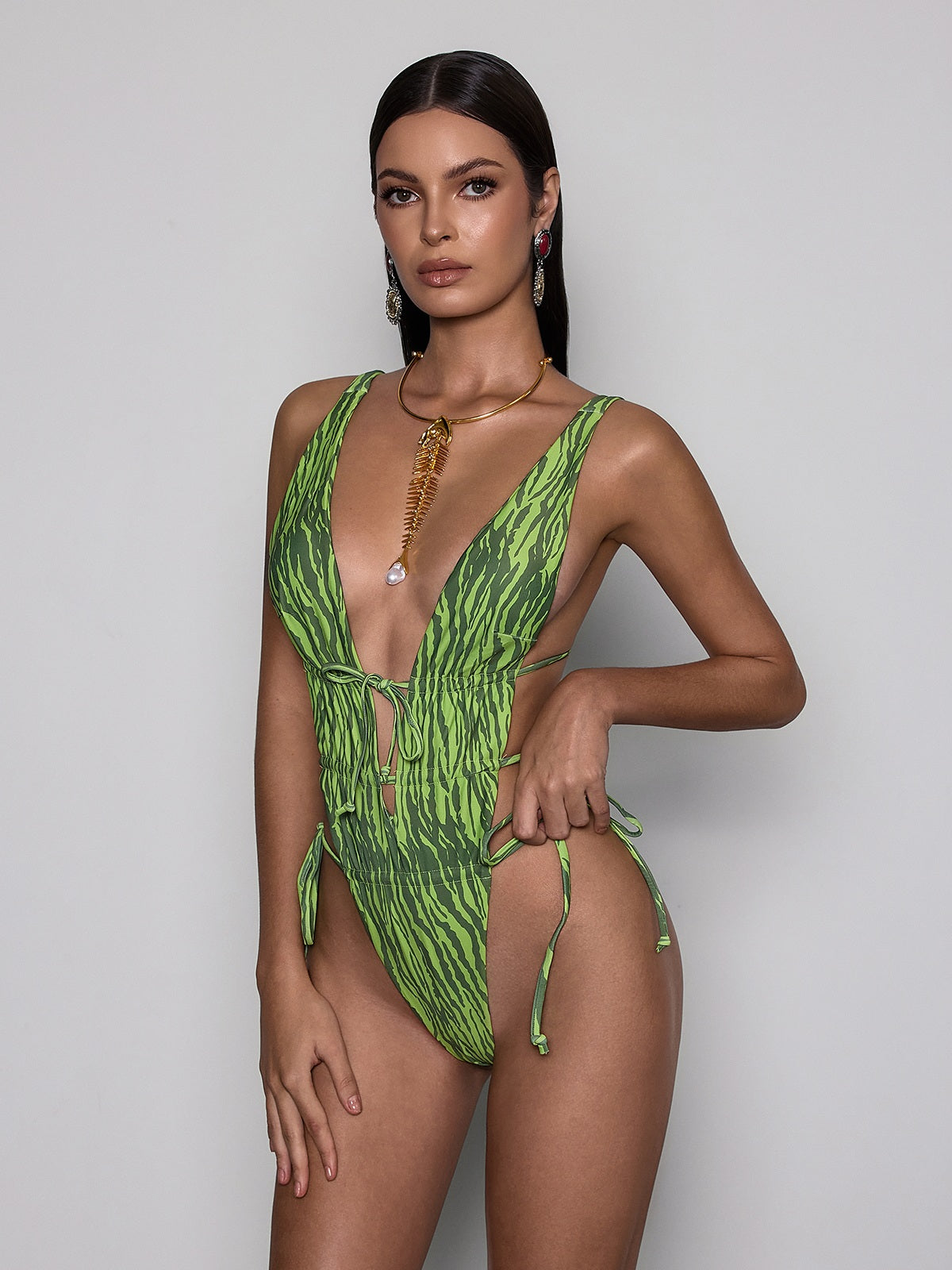 Orvynex Plunge Neck Watermelon Bodysuit