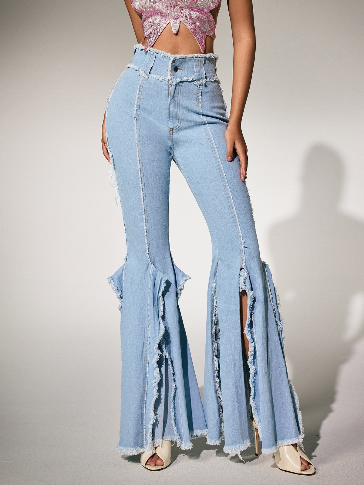 Oryndra Fringe Split Bootcut Jeans