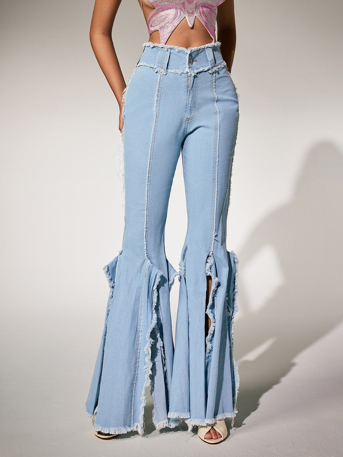 Oryndra Fringe Split Bootcut Jeans