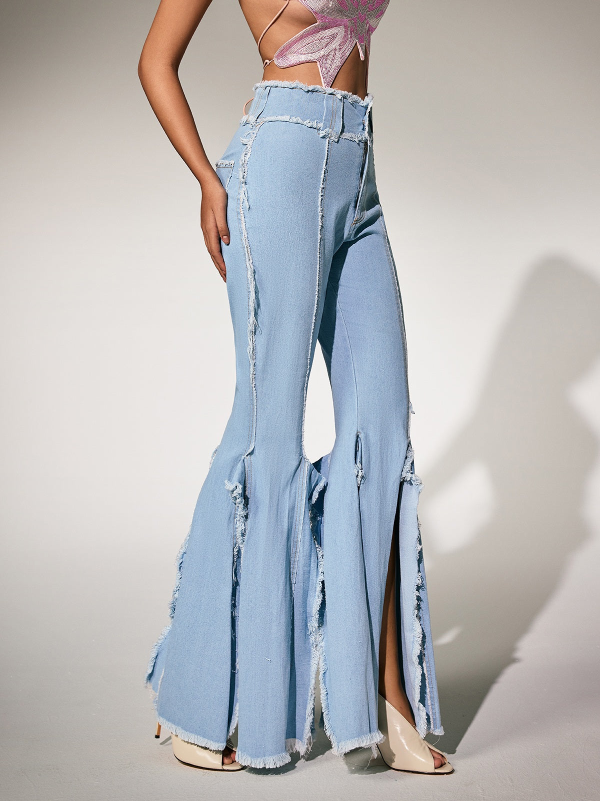 Oryndra Fringe Split Bootcut Jeans