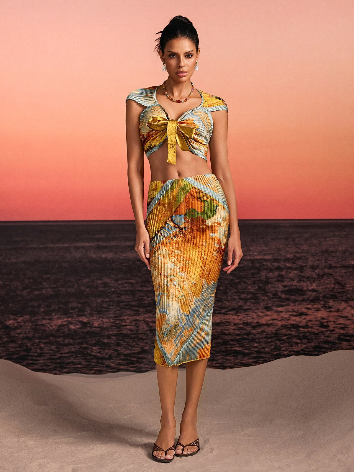 Othrel Pleated Printed Skirt Set