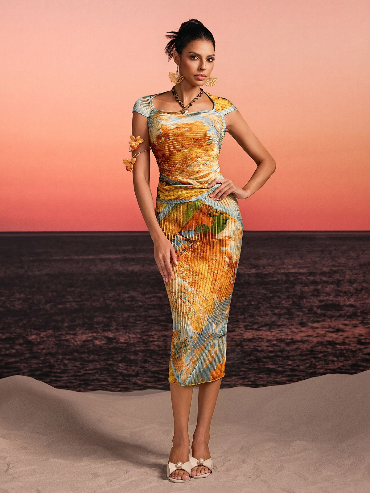 Othrel Pleated Printed Skirt Set