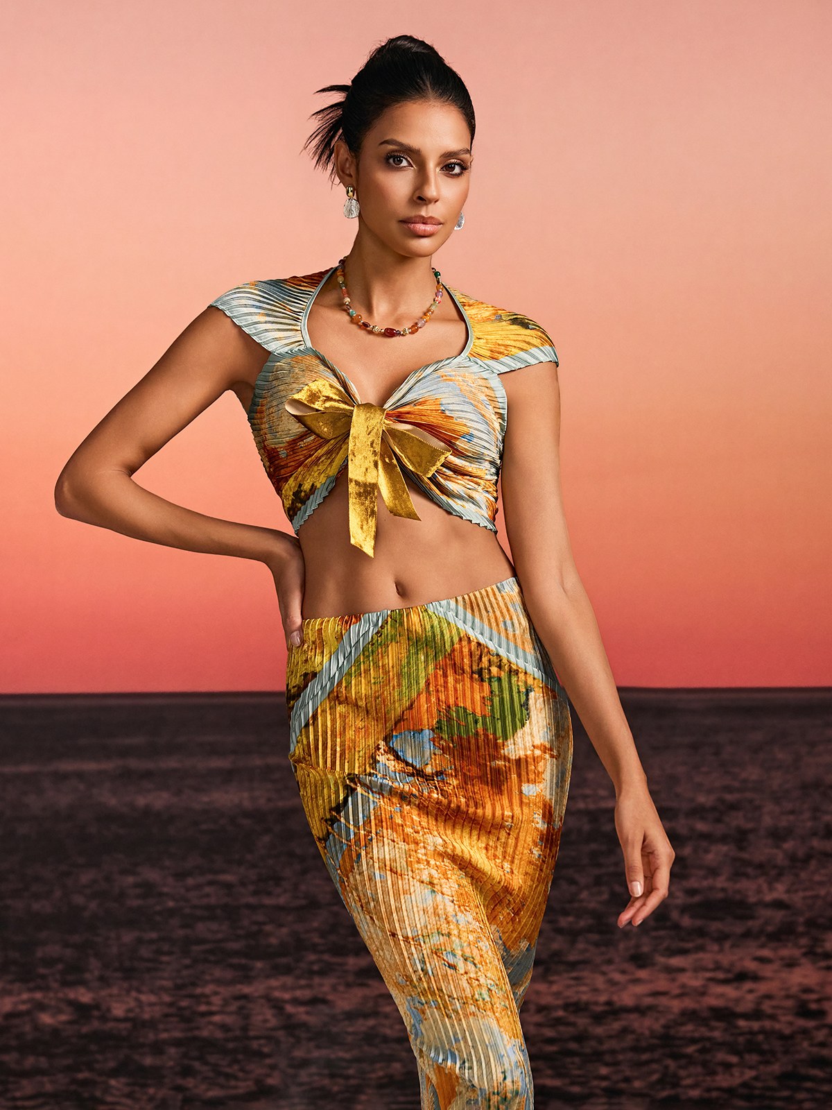 Othrel Pleated Printed Skirt Set