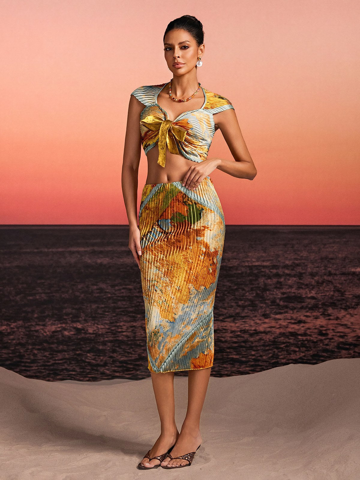 Othrel Pleated Printed Skirt Set
