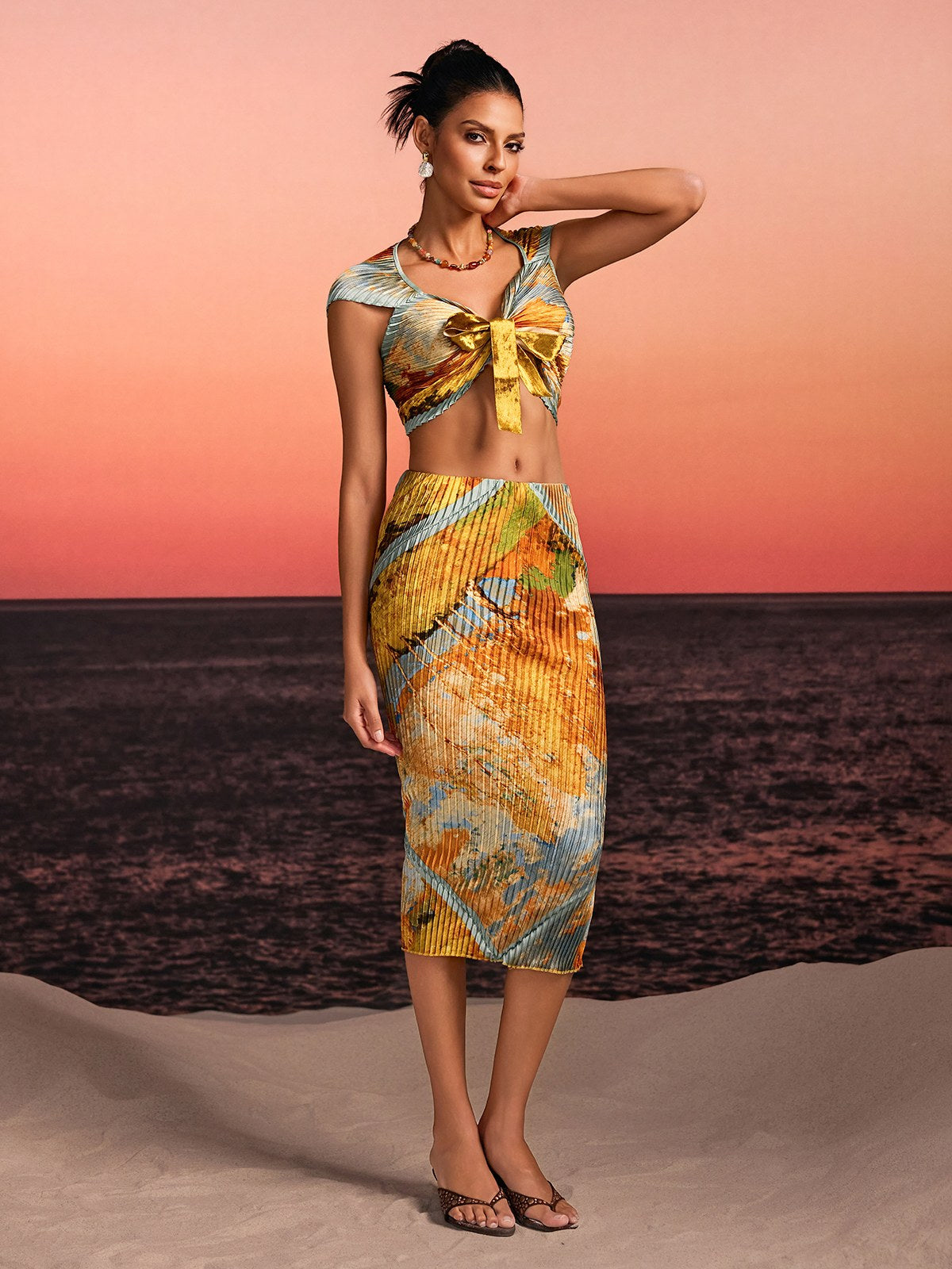Othrel Pleated Printed Skirt Set
