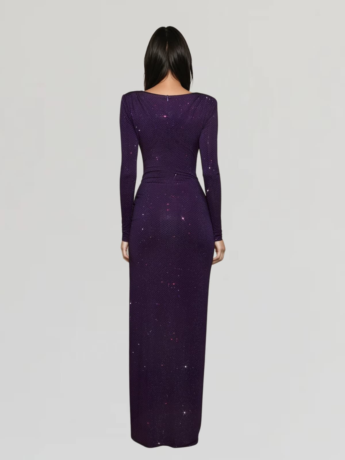 Oxavory Twisted Rhinestone Split Maxi Dress In Purple