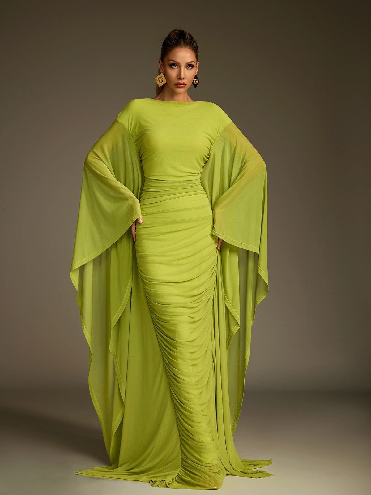Paelyra Long Sleeve Ruched Split Maxi Dress