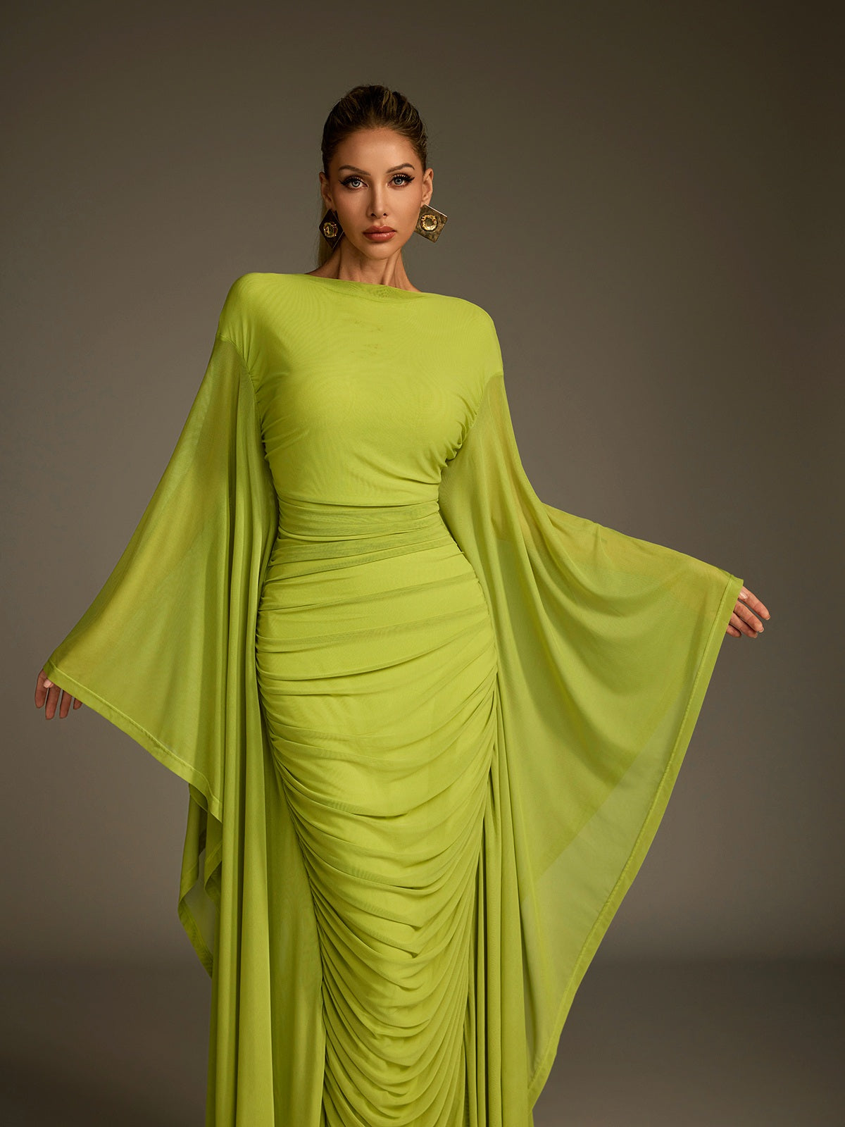 Paelyra Long Sleeve Ruched Split Maxi Dress
