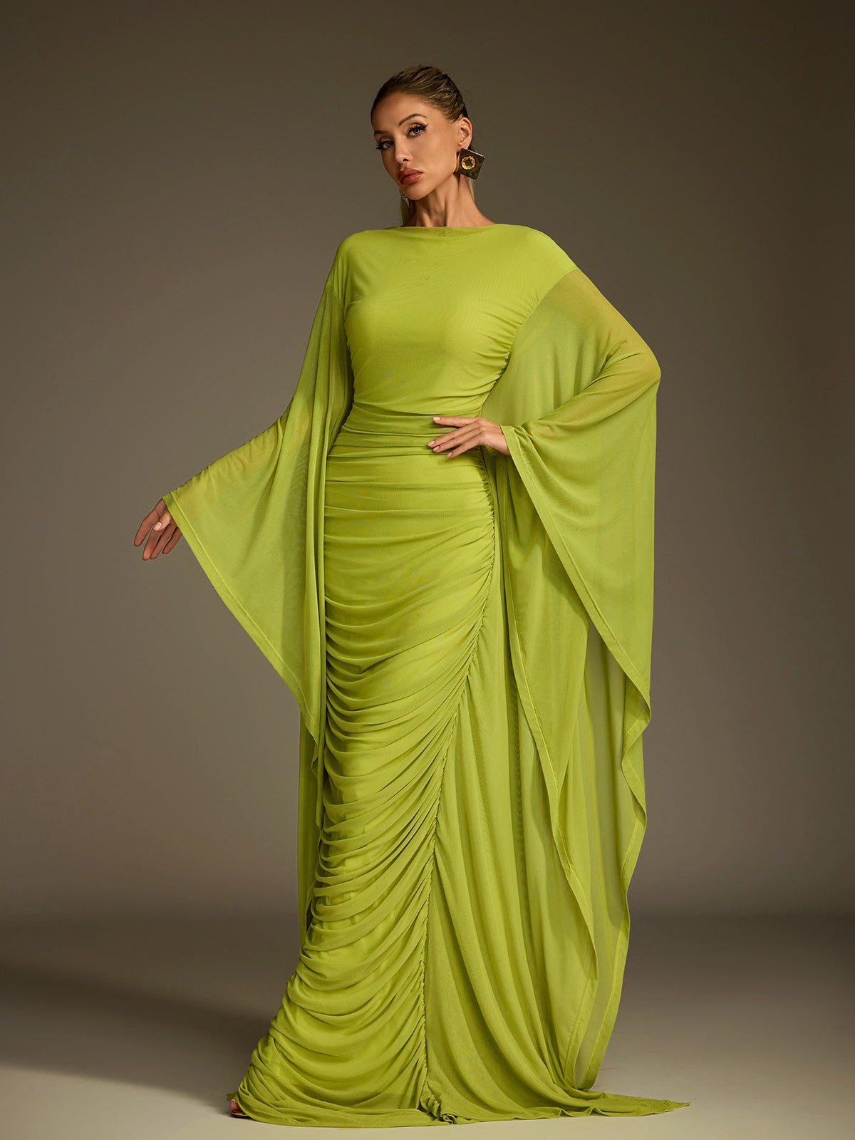 Paelyra Long Sleeve Ruched Split Maxi Dress