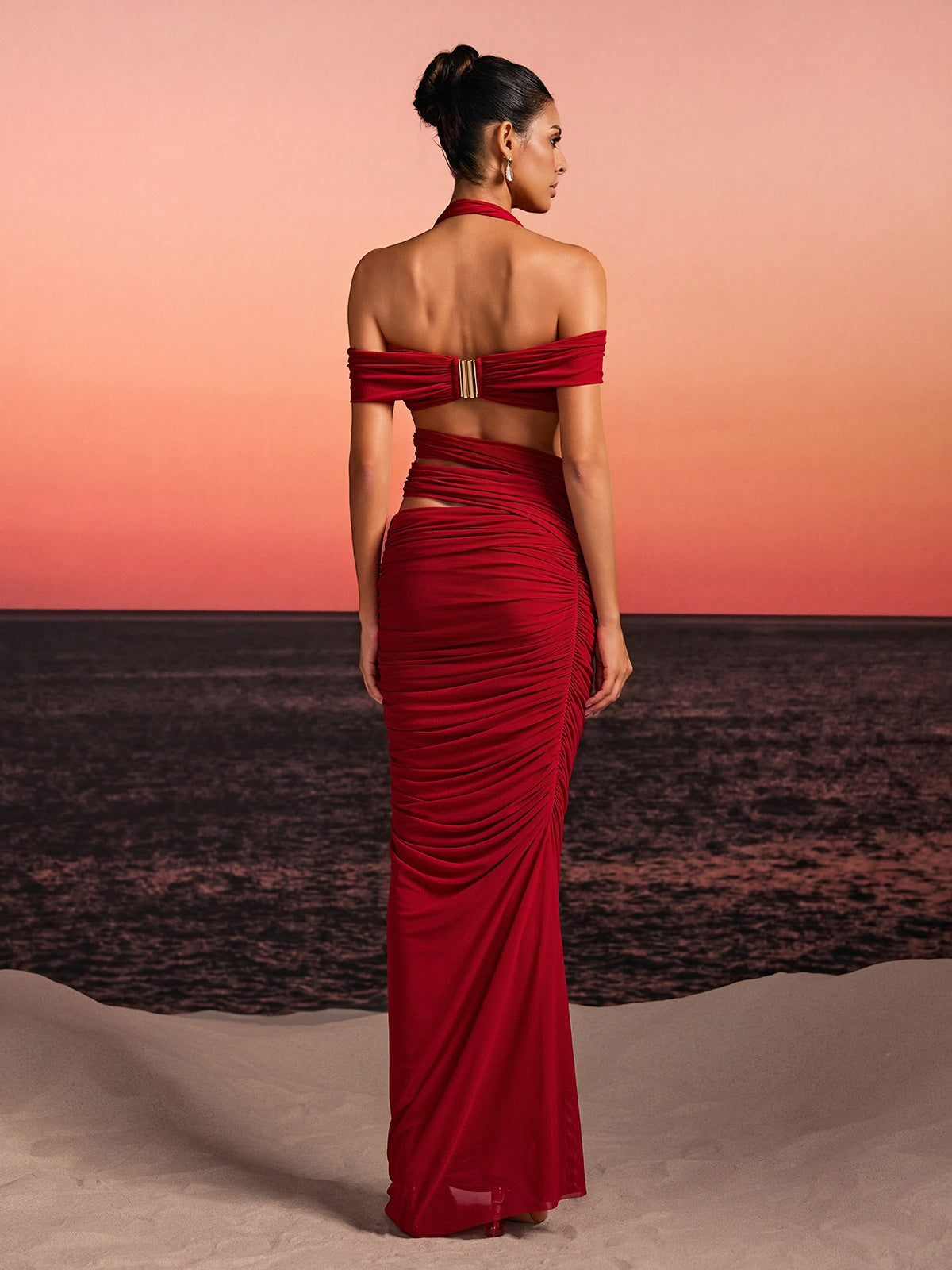 Paelyth Off Shoulder Cutout Ruched Skirt Set