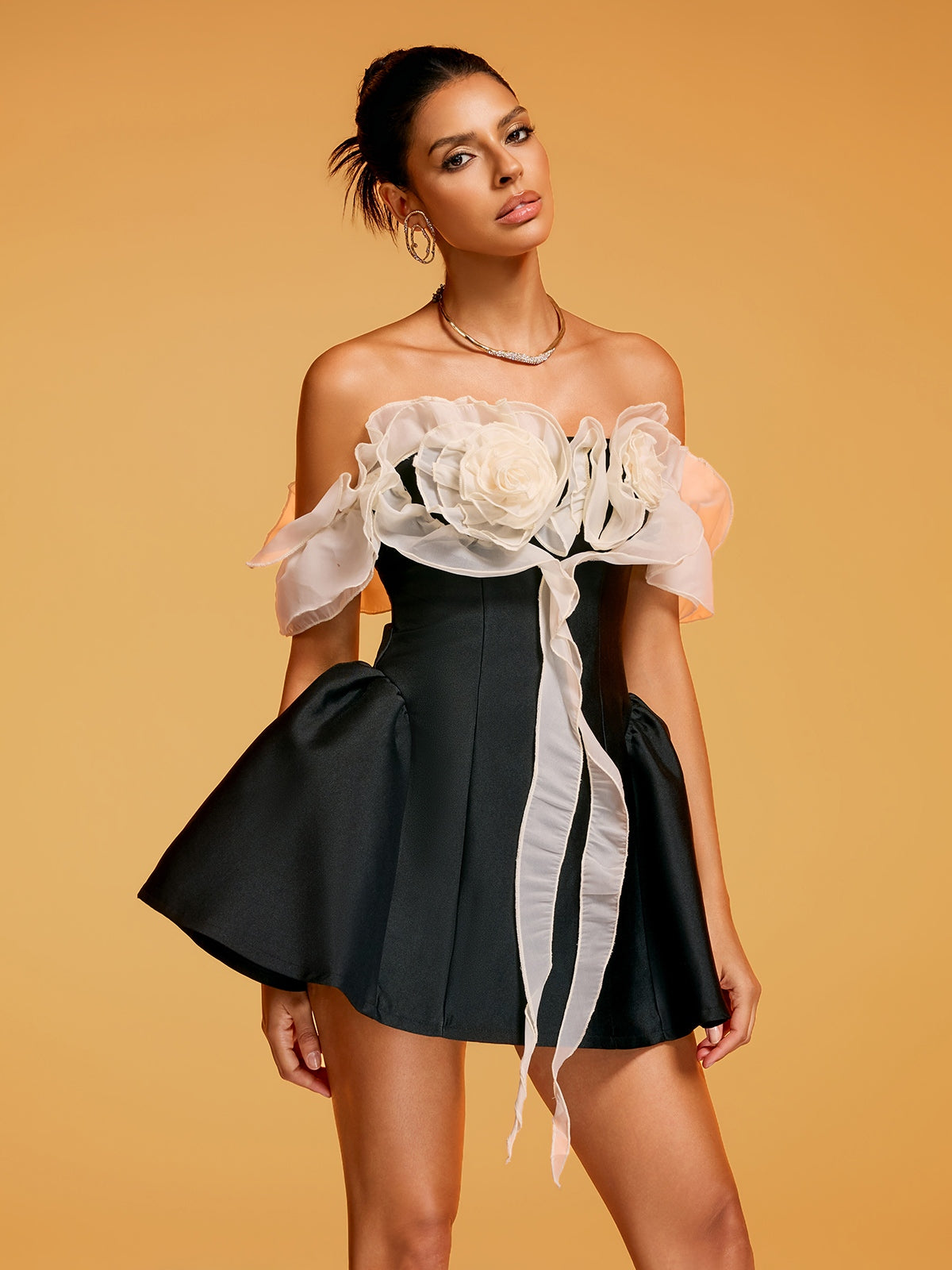 Pareth Off Sleeve Flower Mini Dress