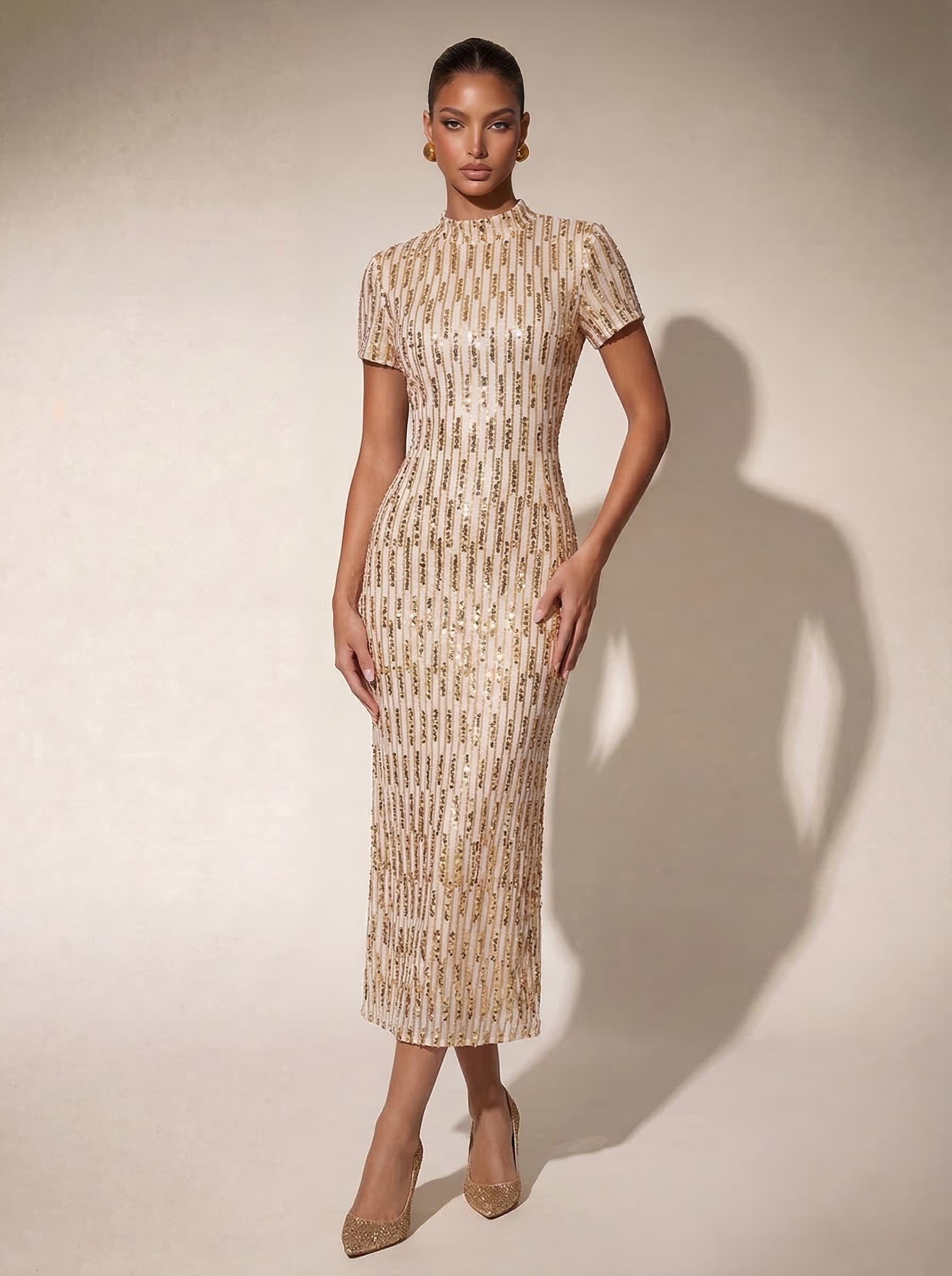 Parune Short Sleeve Sequin Midi Dress