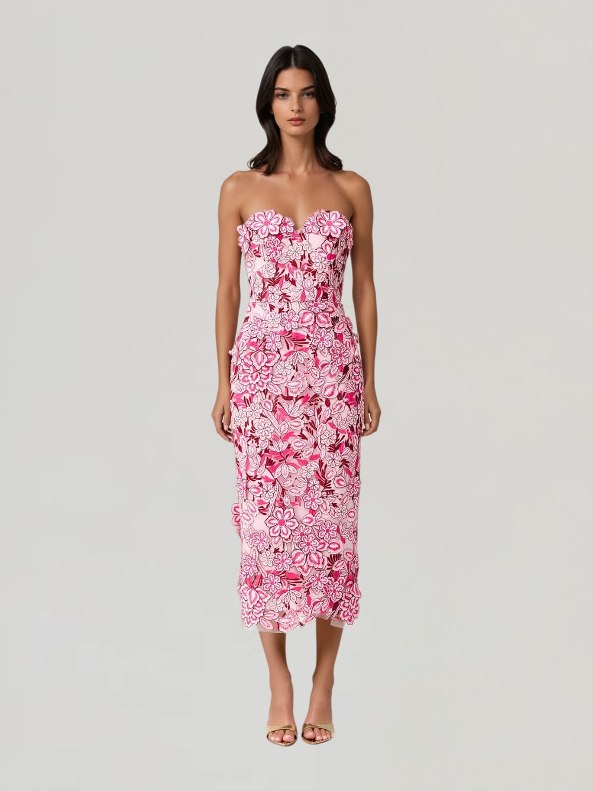 Pavex Strapless Flower Midi Dress