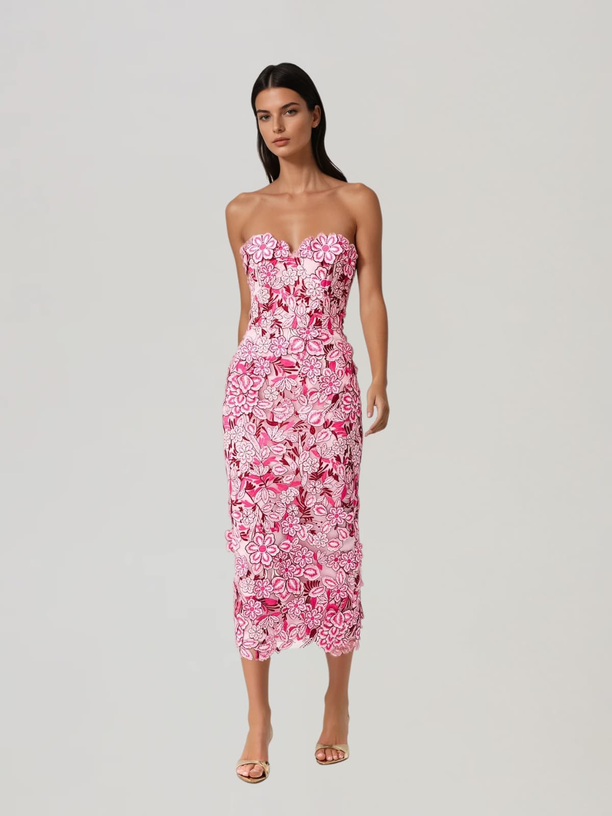 Pavex Strapless Flower Midi Dress
