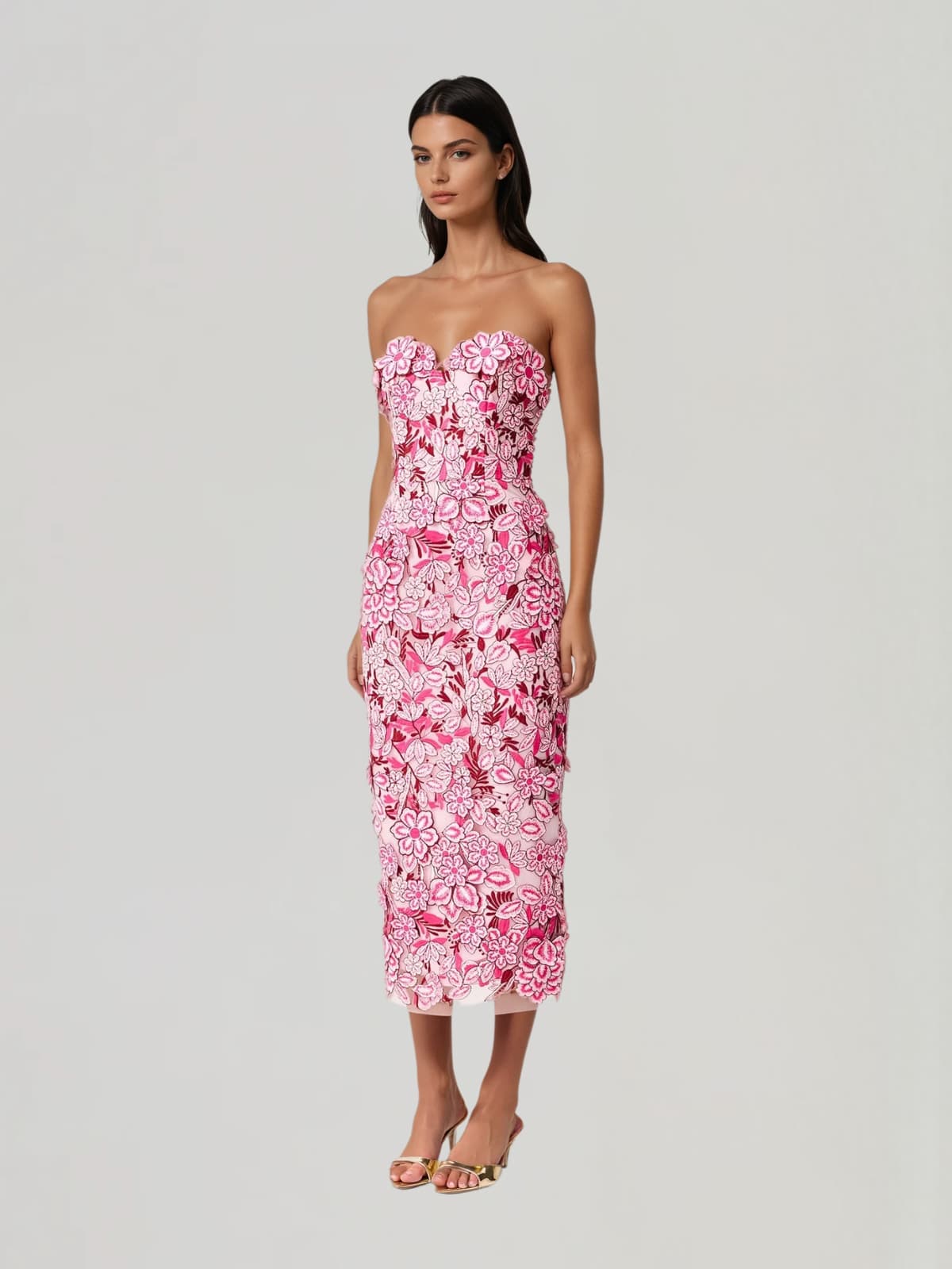 Pavex Strapless Flower Midi Dress
