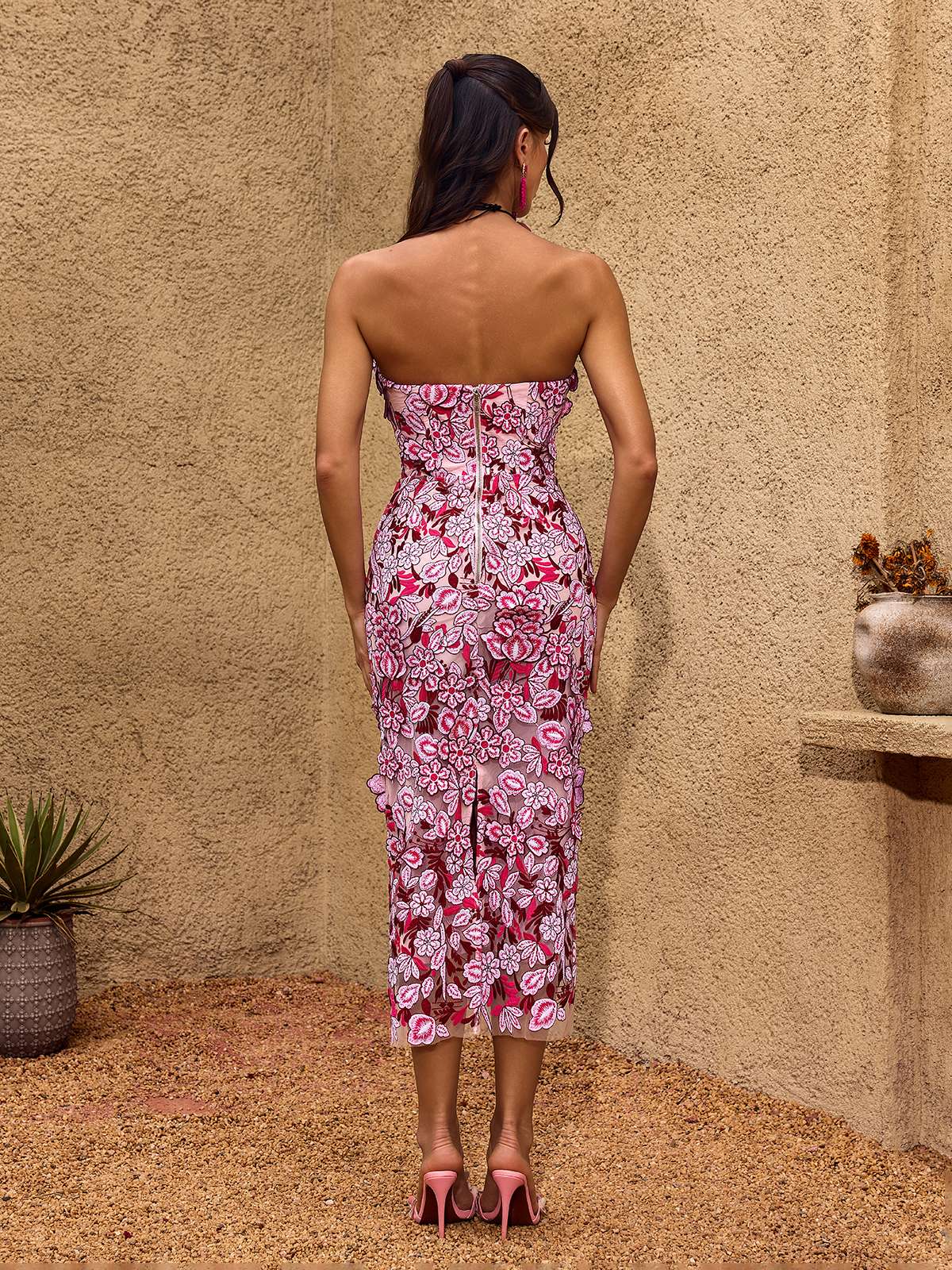 Pavex Strapless Flower Midi Dress