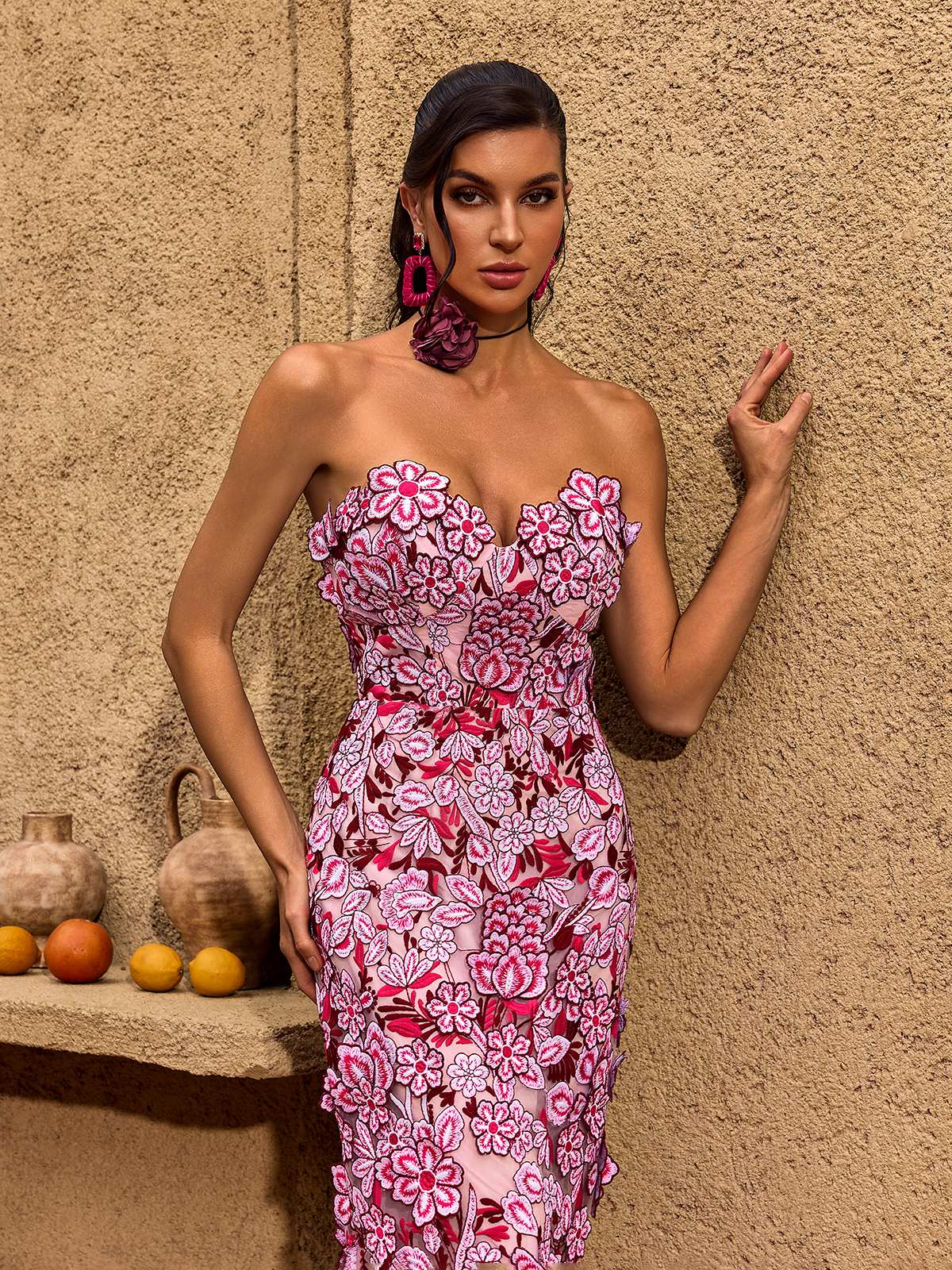 Pavex Strapless Flower Midi Dress
