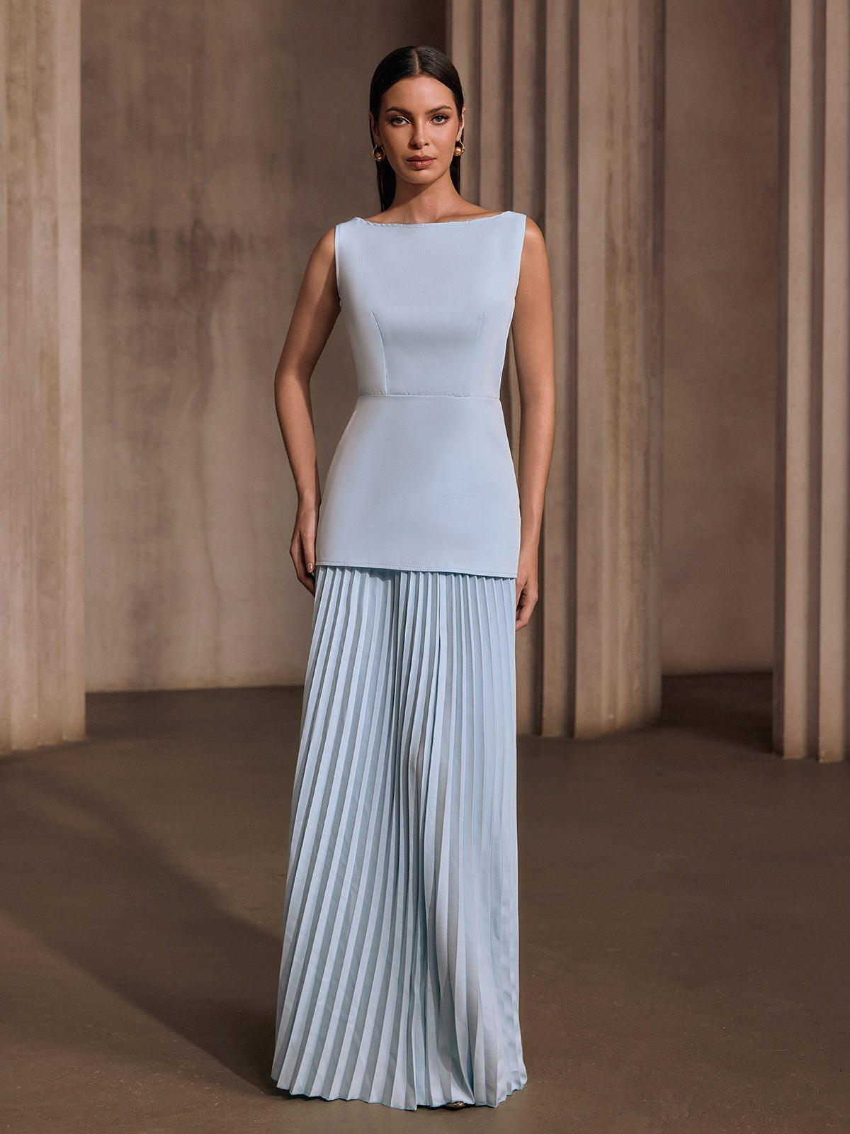 Pavixor Sleeveless Pleated Skirt Set