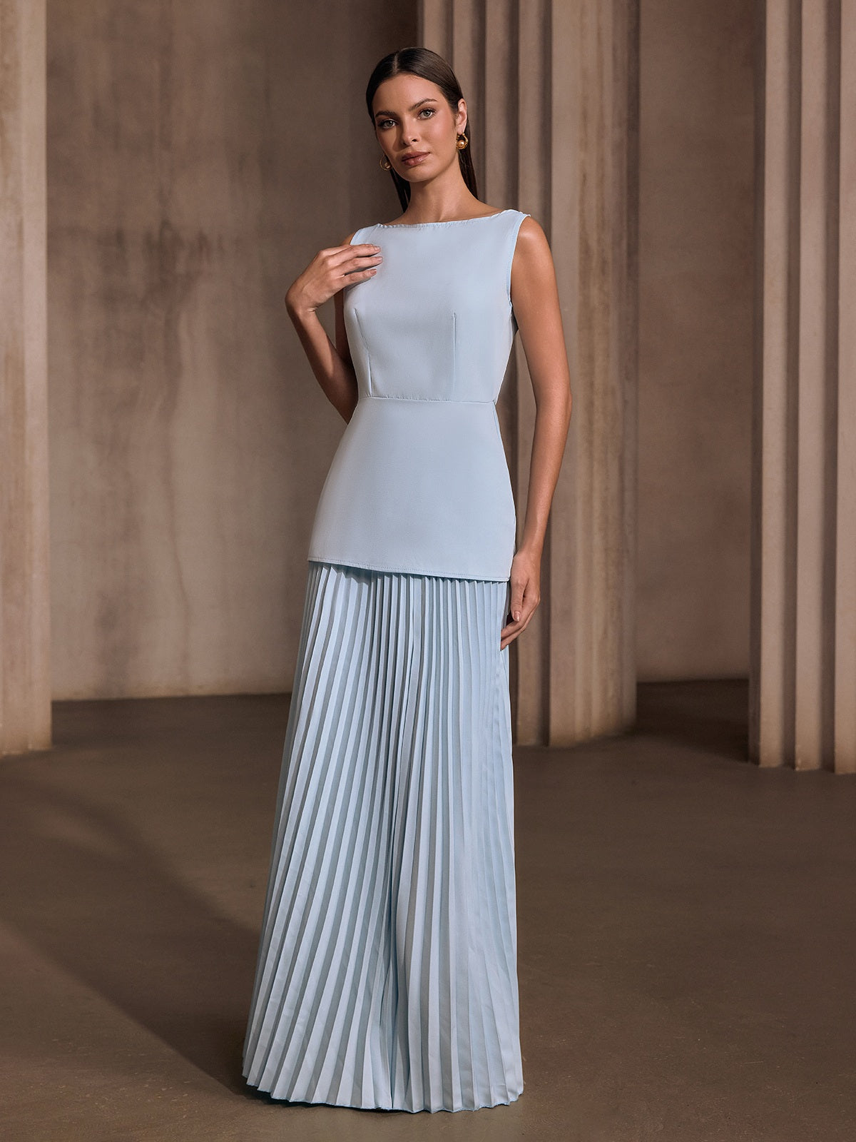 Pavixor Sleeveless Pleated Skirt Set