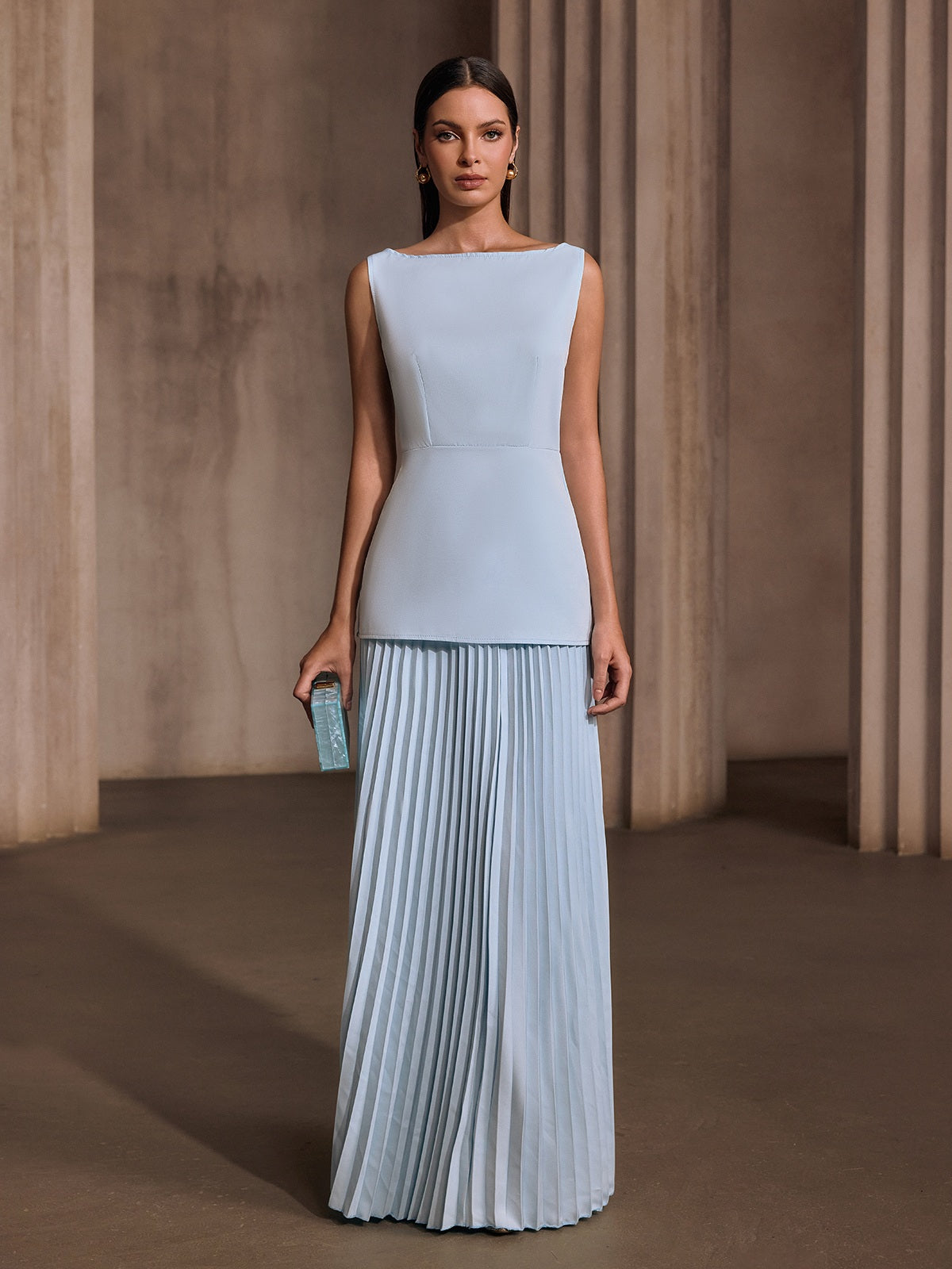 Pavixor Sleeveless Pleated Skirt Set