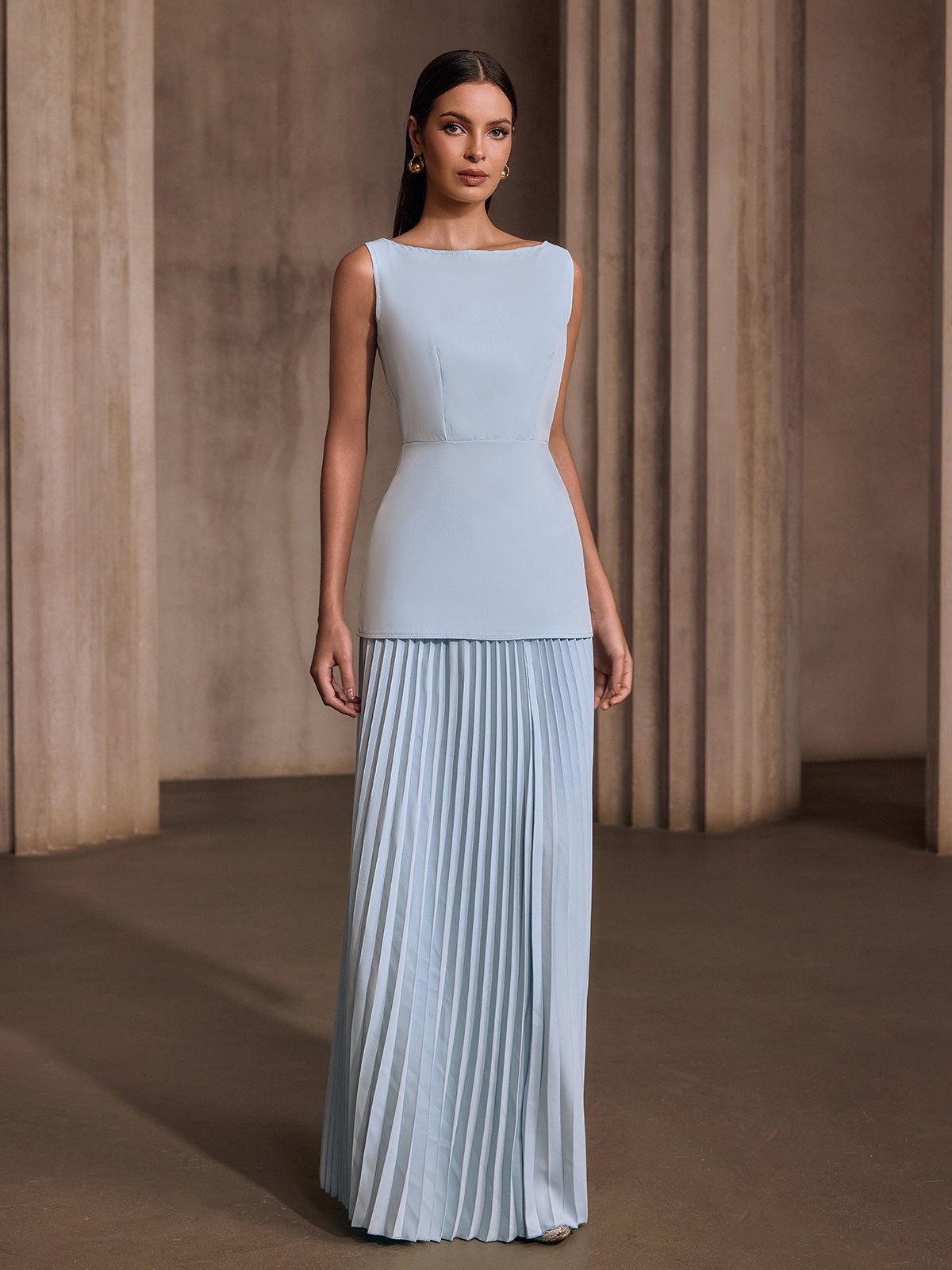 Pavixor Sleeveless Pleated Skirt Set