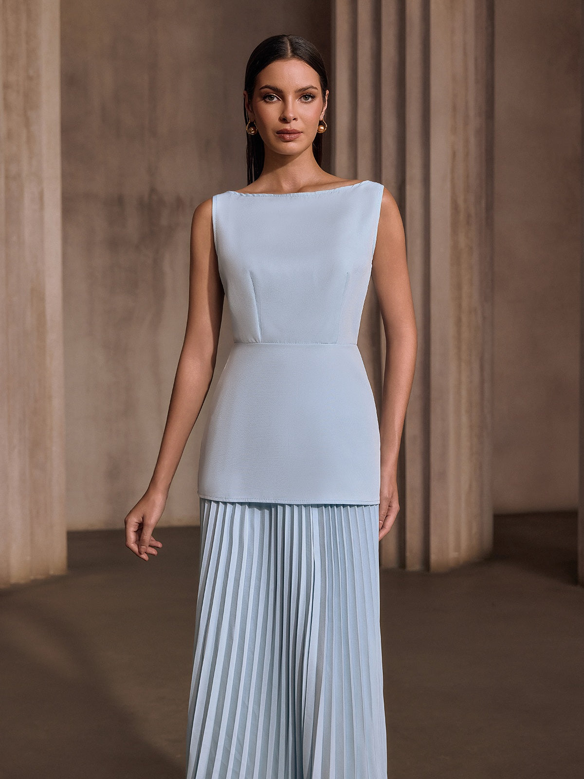 Pavixor Sleeveless Pleated Skirt Set