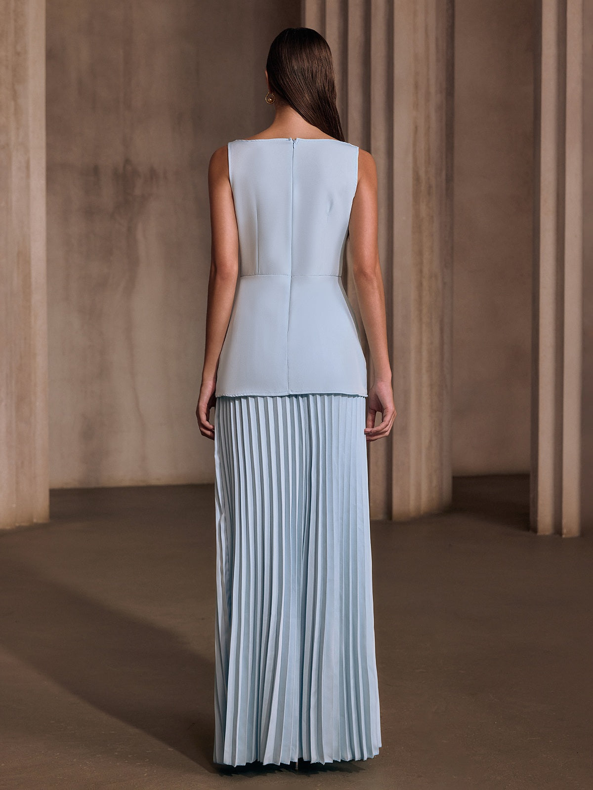 Pavixor Sleeveless Pleated Skirt Set