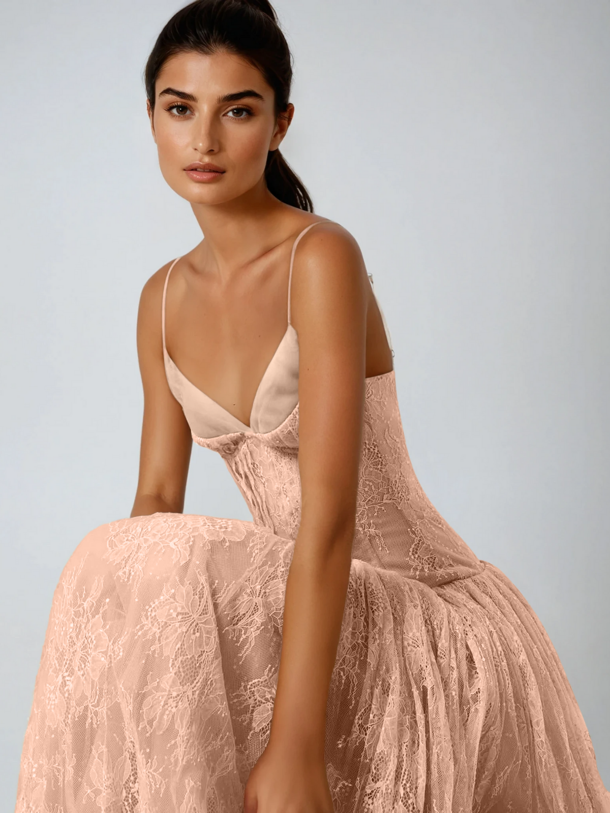 Pavora Spaghetti Lace Maxi Dress