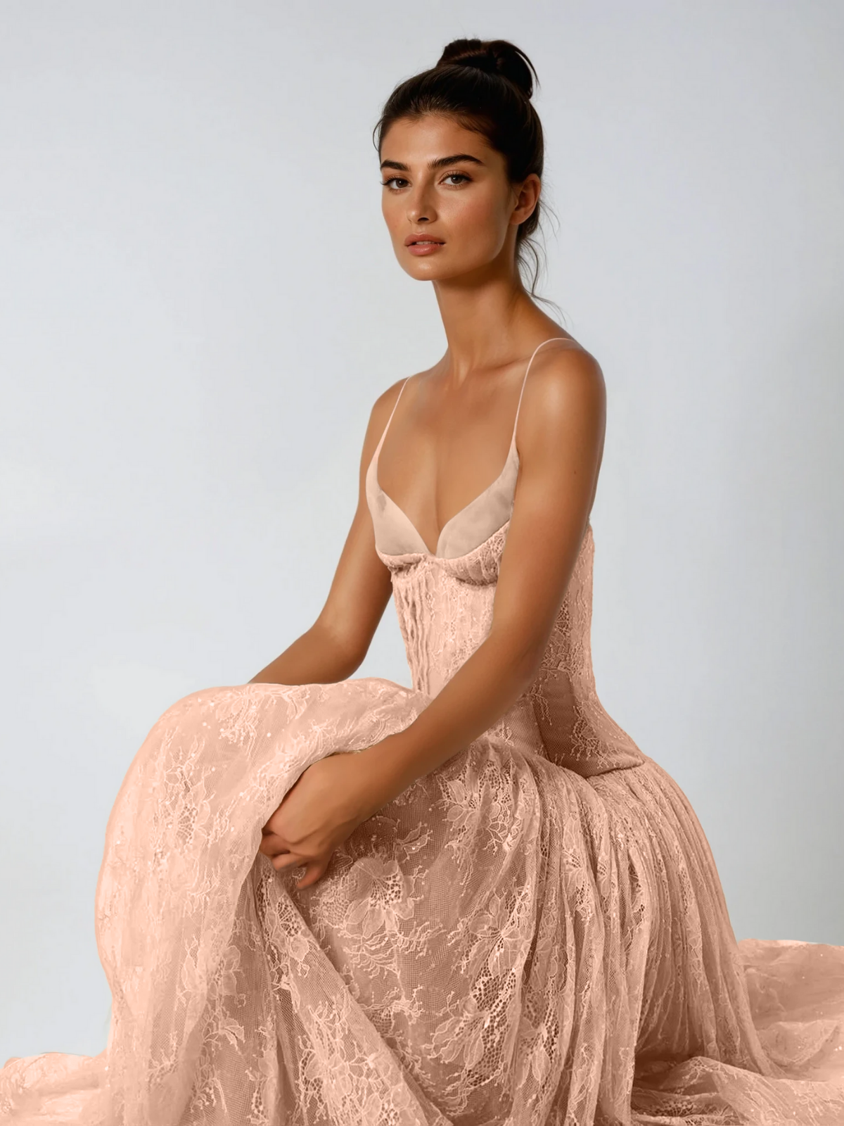 Pavora Spaghetti Lace Maxi Dress