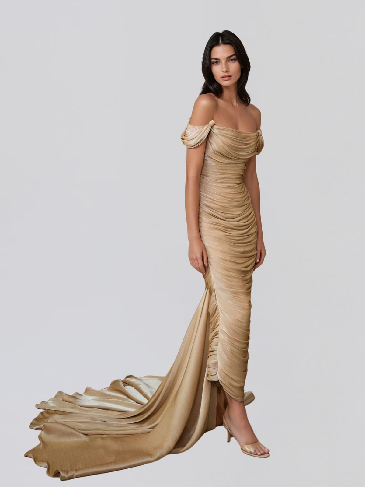 Perax Off Shoulder Ruched Mermaid Maxi Dress