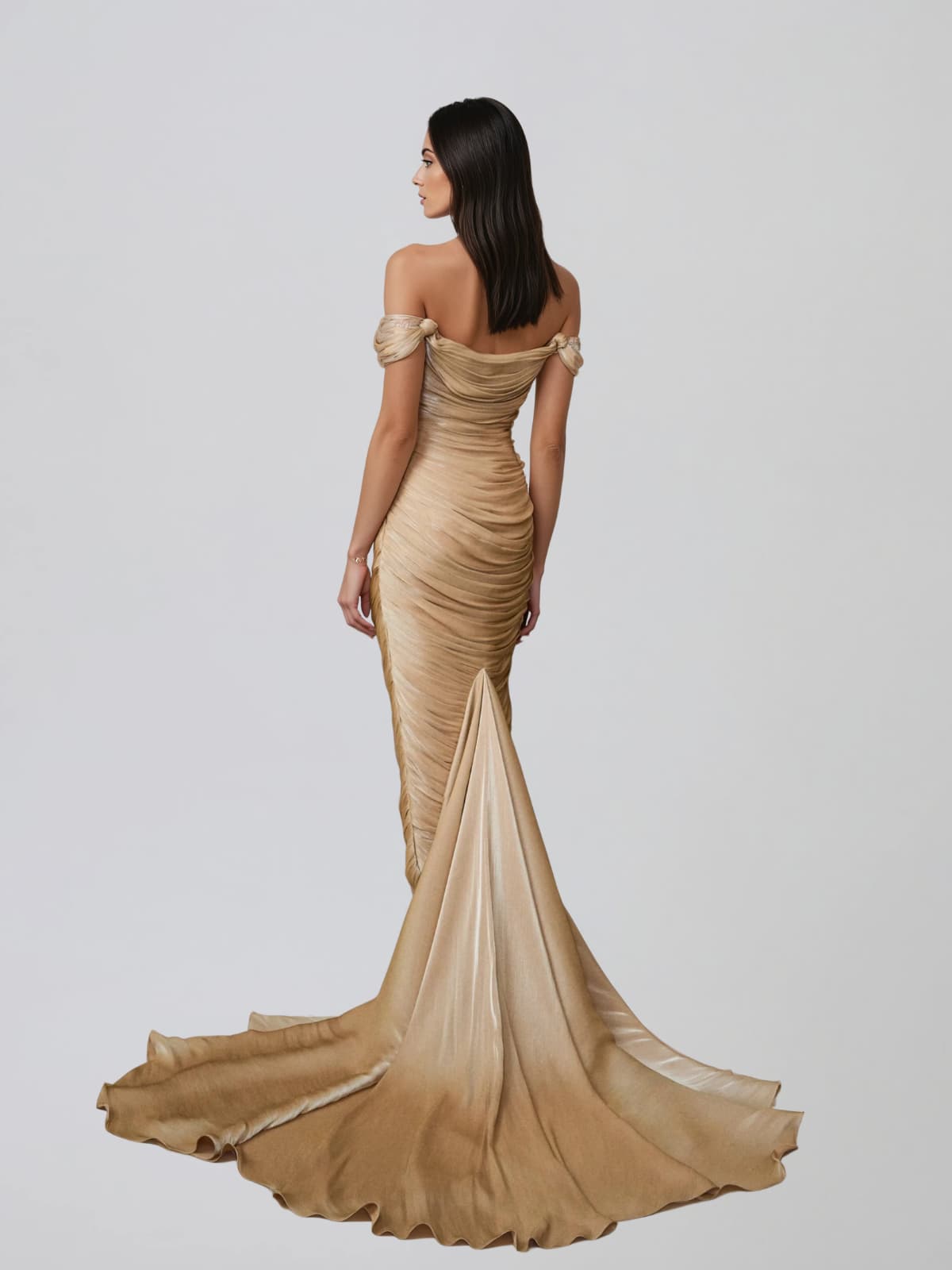Perax Off Shoulder Ruched Mermaid Maxi Dress