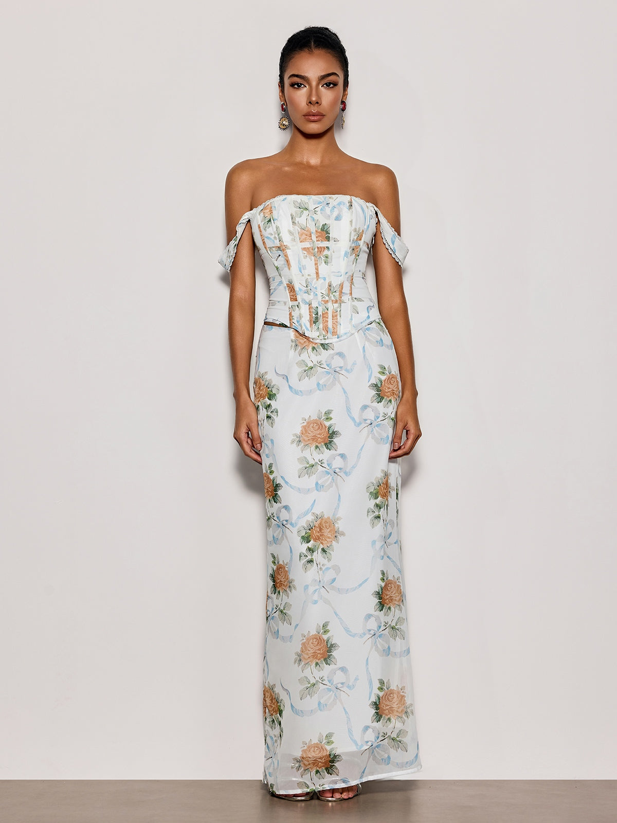 Pheron Off Shoulder Floral Maxi Dress