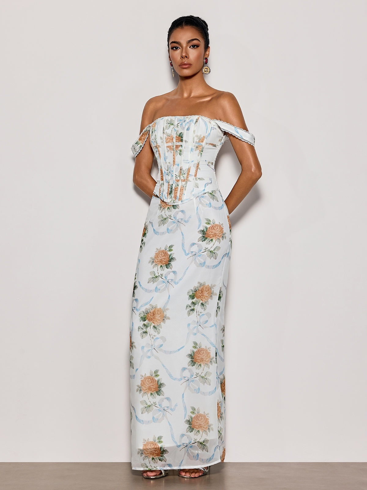 Pheron Off Shoulder Floral Maxi Dress