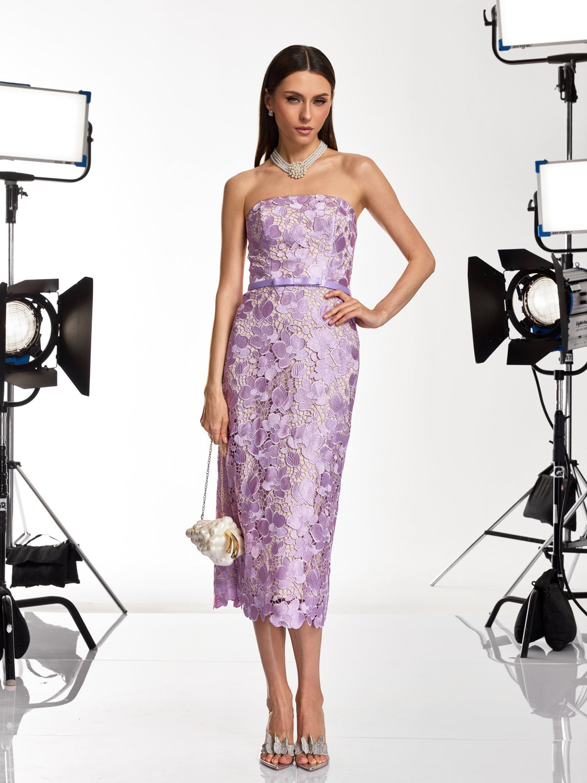 Prylon Strapless Floral Cutout Midi Dress
