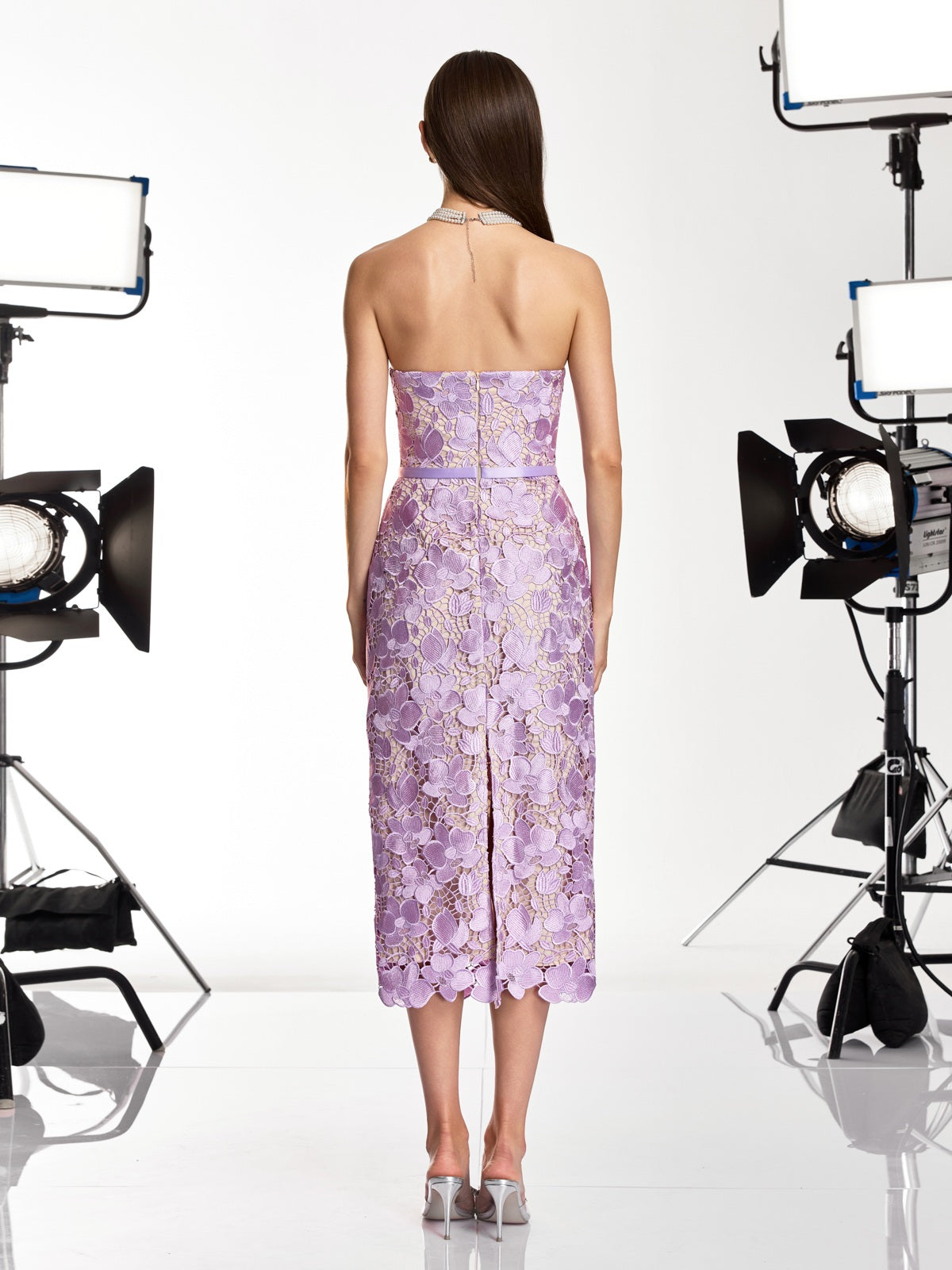 Prylon Strapless Floral Cutout Midi Dress
