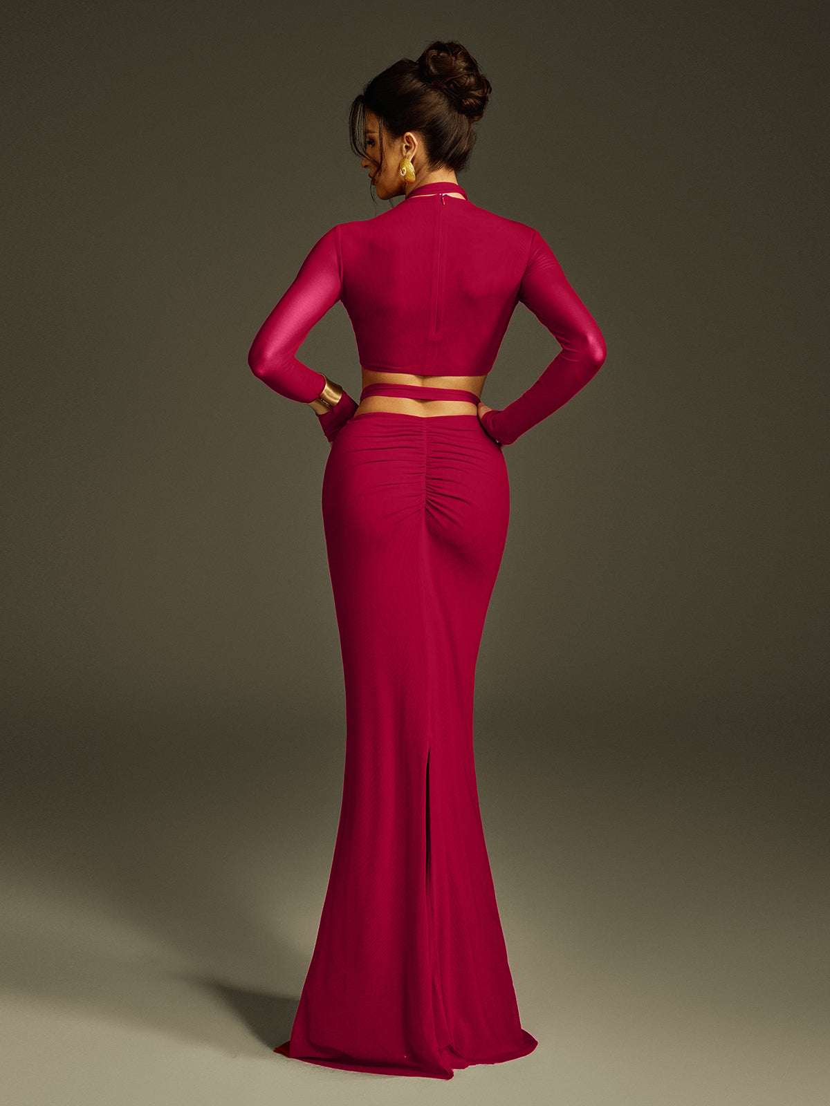Pryssa Long Sleeve Ruched Draped Skirt Set