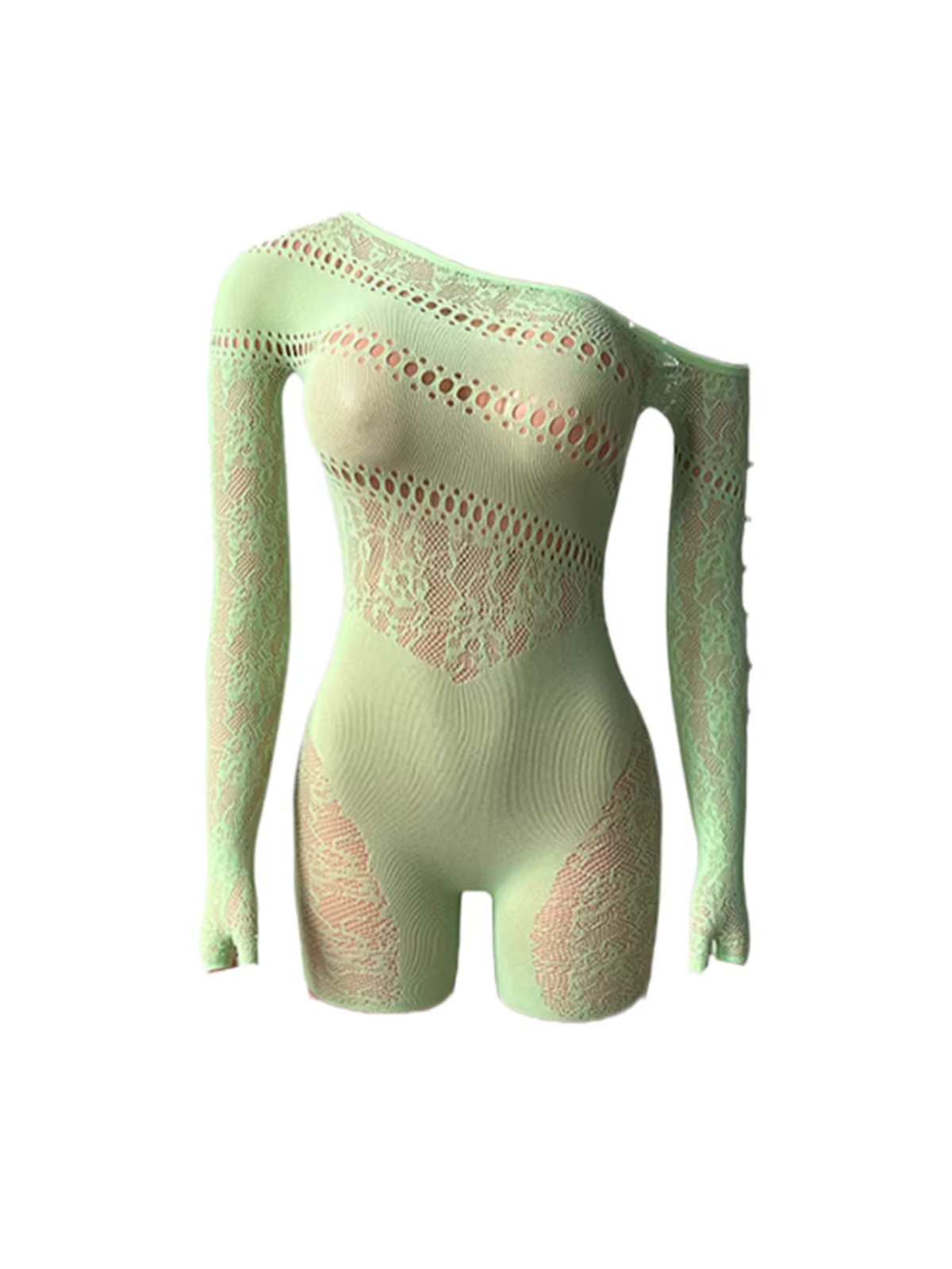 Pryxora One Shoulder Cutout Romper In Mint Green