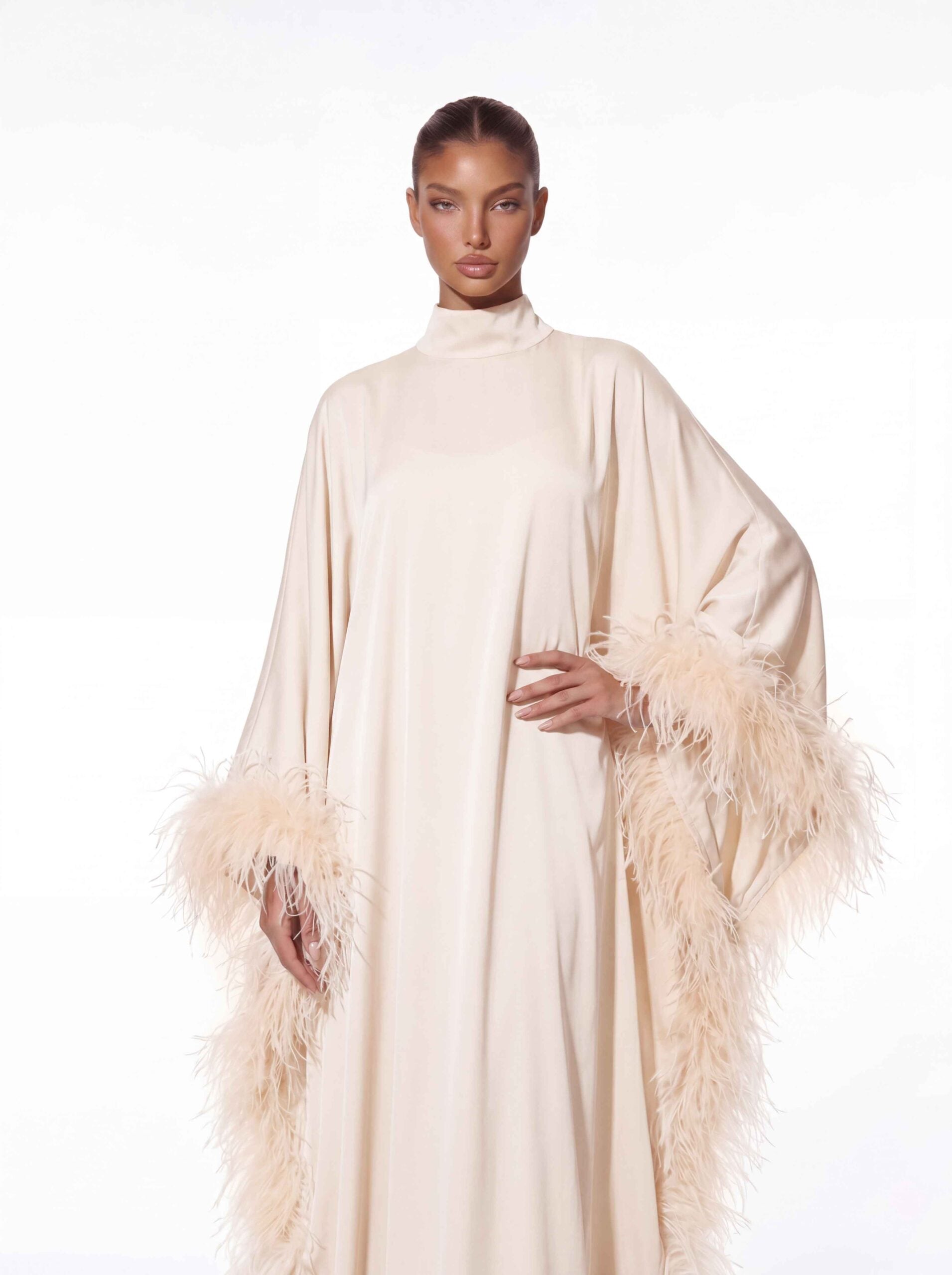 Pyndralor Bat Sleeve Feather Dress Set