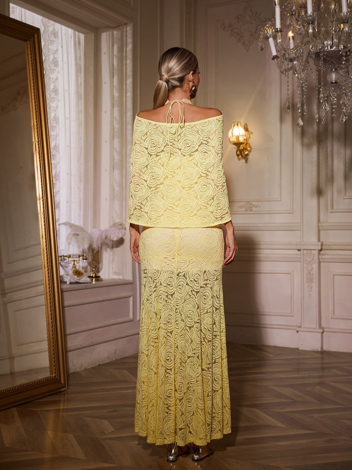 Qaldor Cape Floral Embroidered Maxi Dress