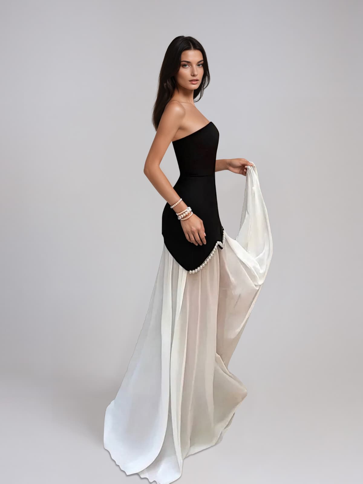 Qervion Strapless Pearl Bandage Dress Set