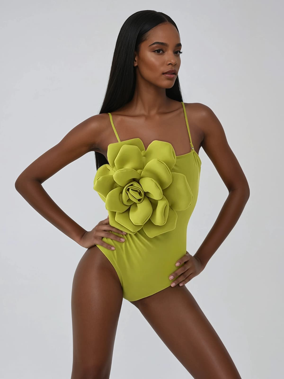 Quendil Spaghetti Flower Bodysuit In Chartreuse