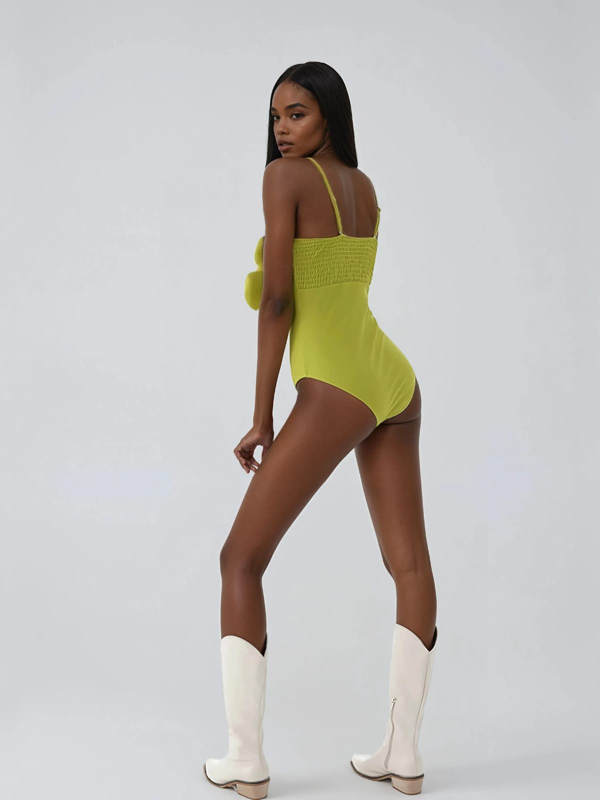 Quendil Spaghetti Flower Bodysuit In Chartreuse