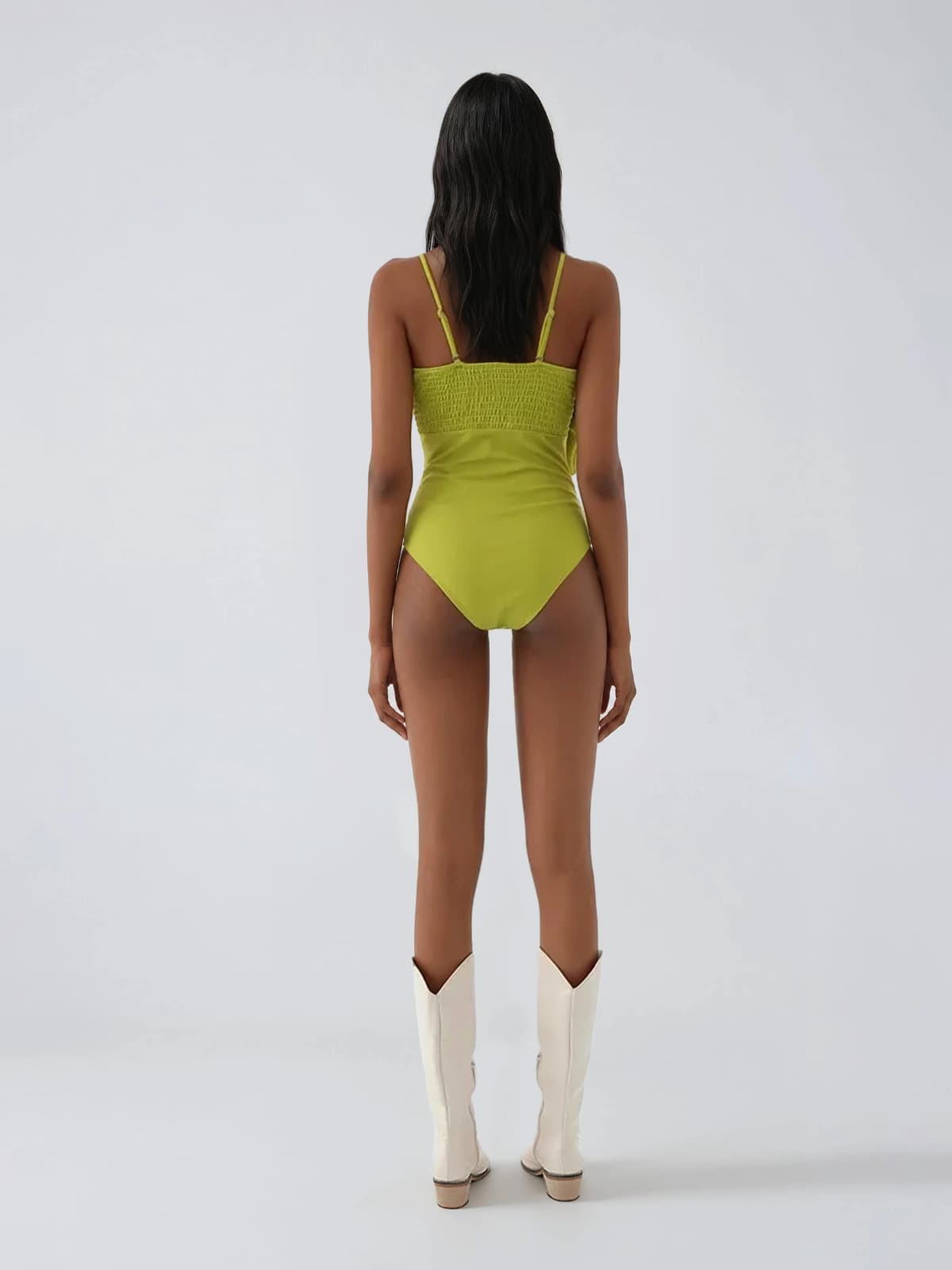 Quendil Spaghetti Flower Bodysuit In Chartreuse