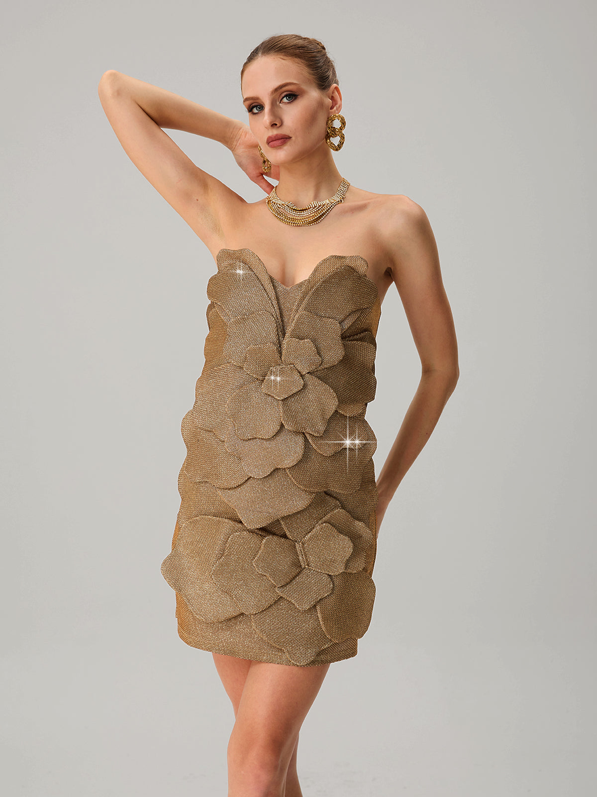 Queyra Strapless Flower Mini Dress
